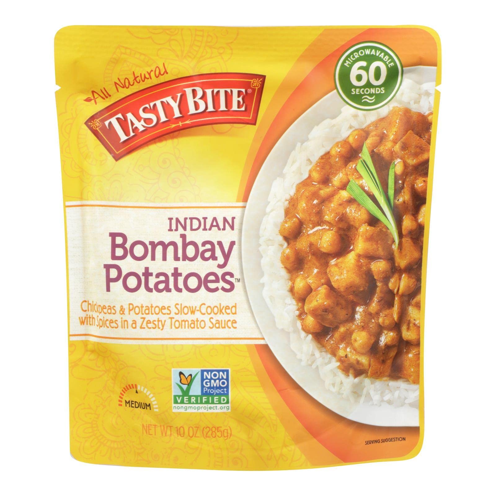 Tasty Bite Bombay Potatoes - Authentic Indian Cuisine Entree - 10 oz (Pack of 6) - Gluten Free, Vegan & Ready to Eat - Perfect for Quick Lunches, Camping & Emergency Food Storage