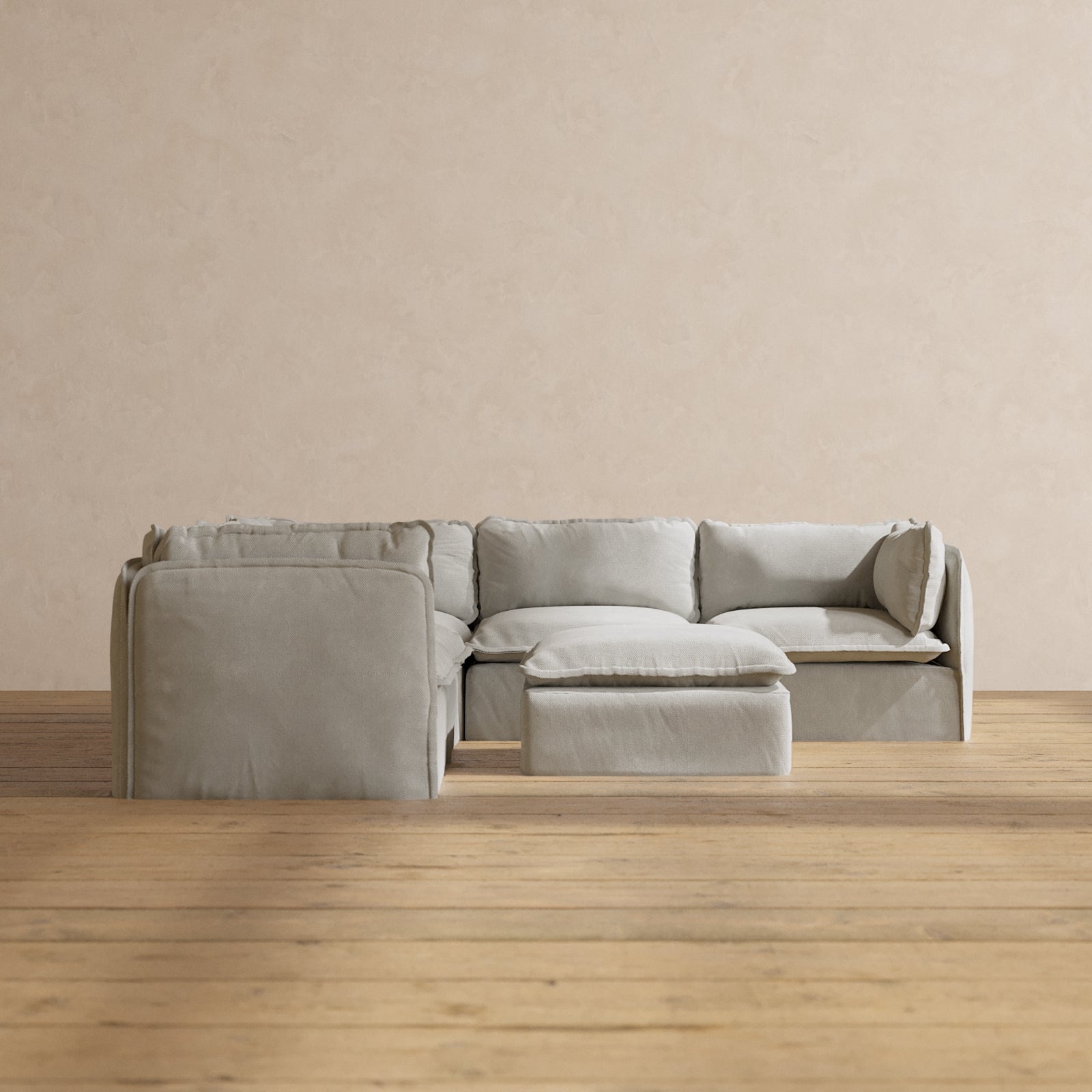 Modular Performance 5-Seater Corner Sectional Sofa with Ottoman in Cloud Color | Premium Fabric Blend | Perfect for Living Room, Family Room & Home Theater