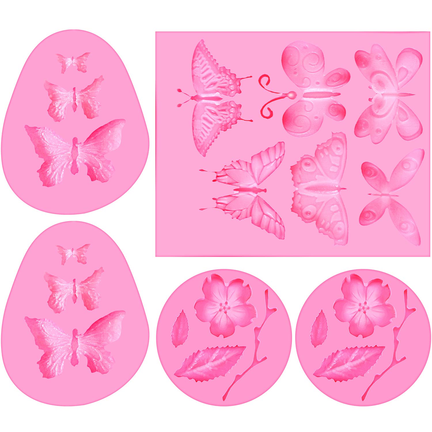 5 Pcs Butterfly & Flower Silicone Molds for Candy, Fondant, Chocolate - Cake Decorating, Polymer Clay, Wax & DIY Sugar Crafts - Perfect for Birthday Parties, Wedding Cakes & Home Baking Projects