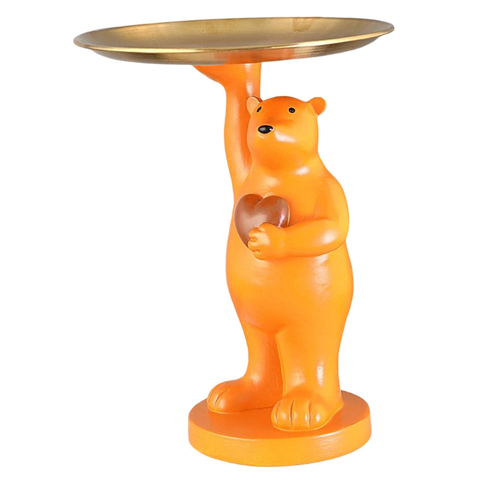 Milageto Creative Bear Statue Storage Tray - Decorative Table Organizer for Snacks, Jewelry & Keys | Orange Home Decor for Living Room, Bedroom & Office