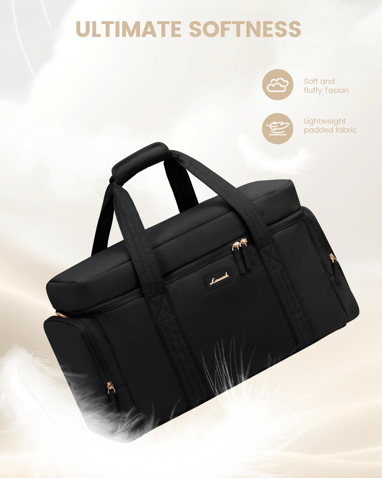 LOVEVOOK Women's Puffer Weekender Duffle Bag - 3-Piece Set with Toiletry Bag & Wet Pocket - Perfect for Travel, Gym, Yoga, Hospital & Airplane Carry-On (Black) | Ideal for Weekend Getaways, Workouts & Maternity Hospital Stays