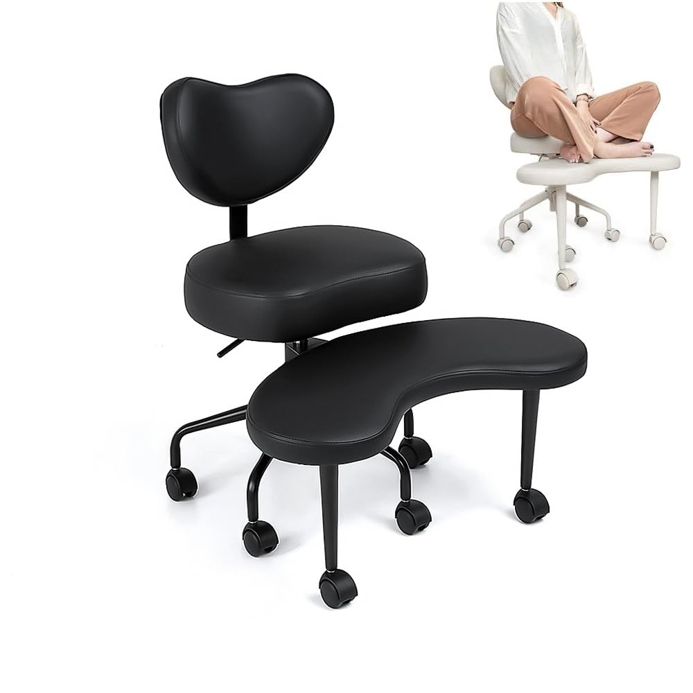 Meditation Chair with Wheels - Adjustable Cross-Legged Stool for ADHD & Fidgety Sitters - Ergonomic Lumbar Support & Flexible Design - Perfect for Home Office, Yoga Studio & Classroom - Black