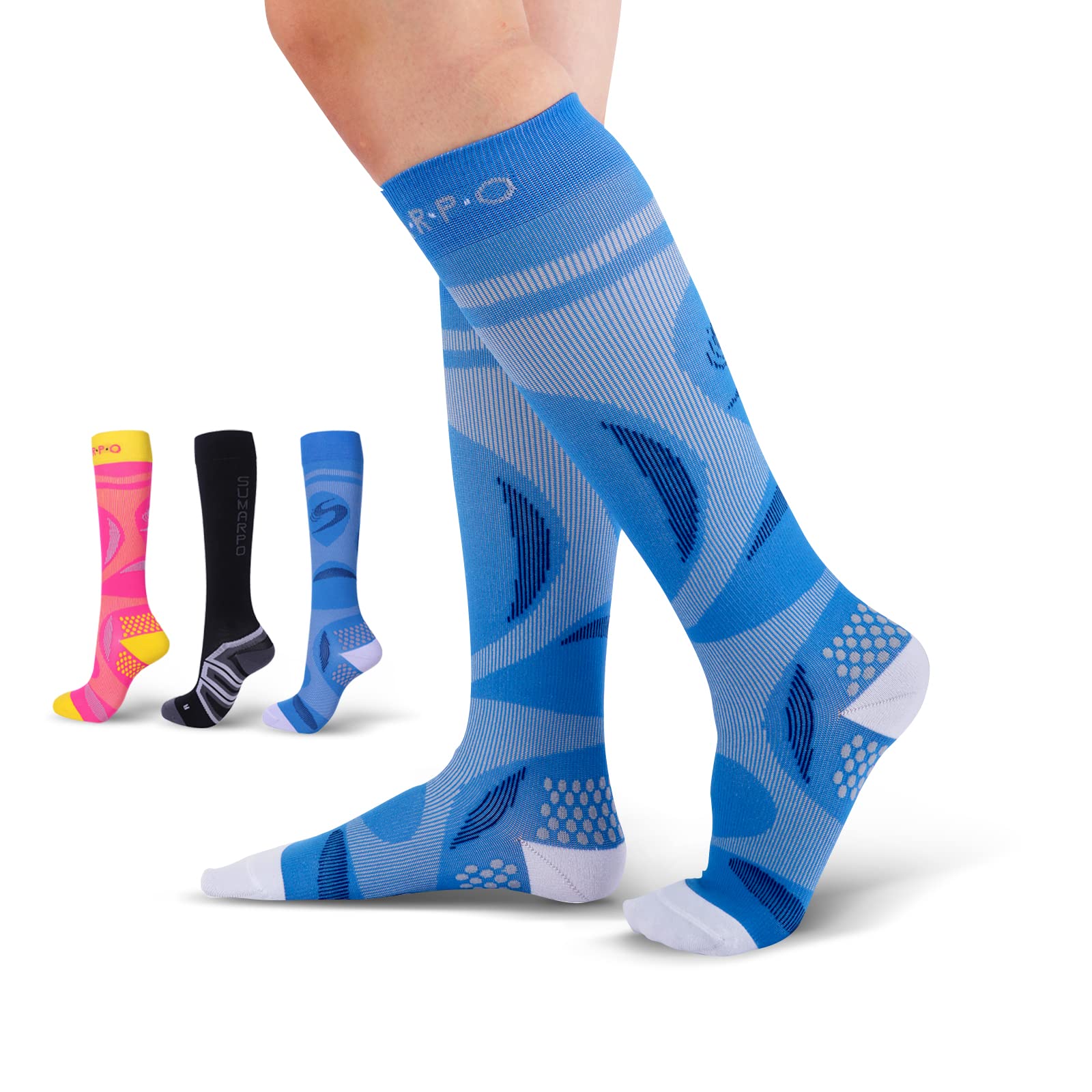SUMARPO Women's Compression Socks with Non-Slip Grips - Breathable Yoga & Running Socks for Nurses, Athletes - Perfect for Sports, Workout, Medical & Daily Use