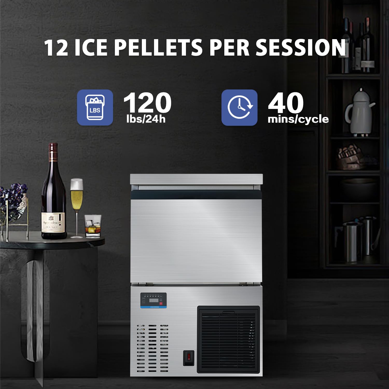 Commercial Ice Maker Machine - Produces 2 Inch Large Ice Cubes with -17℃/1.4℉ Core Temperature, Vacuum Insulated Design, Perfect for Cocktail Bars, Restaurants & Home Use