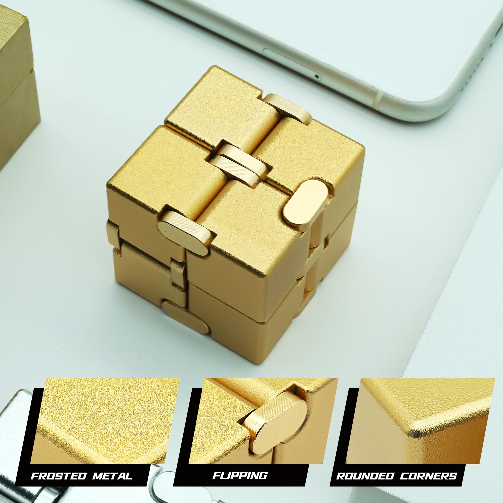 Gold Infinity Cube Fidget Toy for Adults & Kids - Stress Relief & ADHD Focus Aid - Sensory Fidget Toys for Teens 8-12 - Perfect for Office, Classroom & Anxiety Relief (Gold)