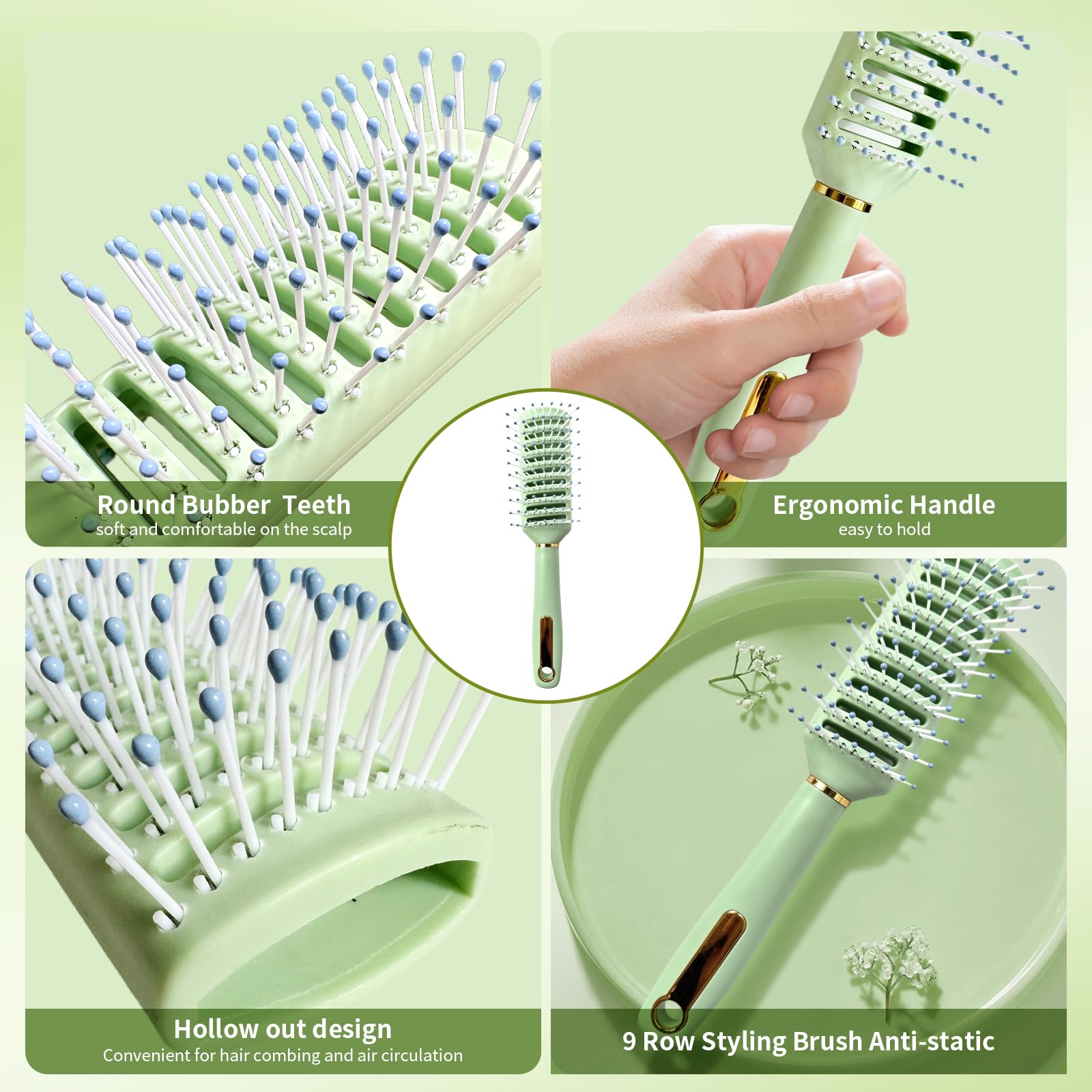 11PCS Hair Brush Set for Wet & Thick Hair - Detangling & Styling for Wavy Curly Hair at Home Salon