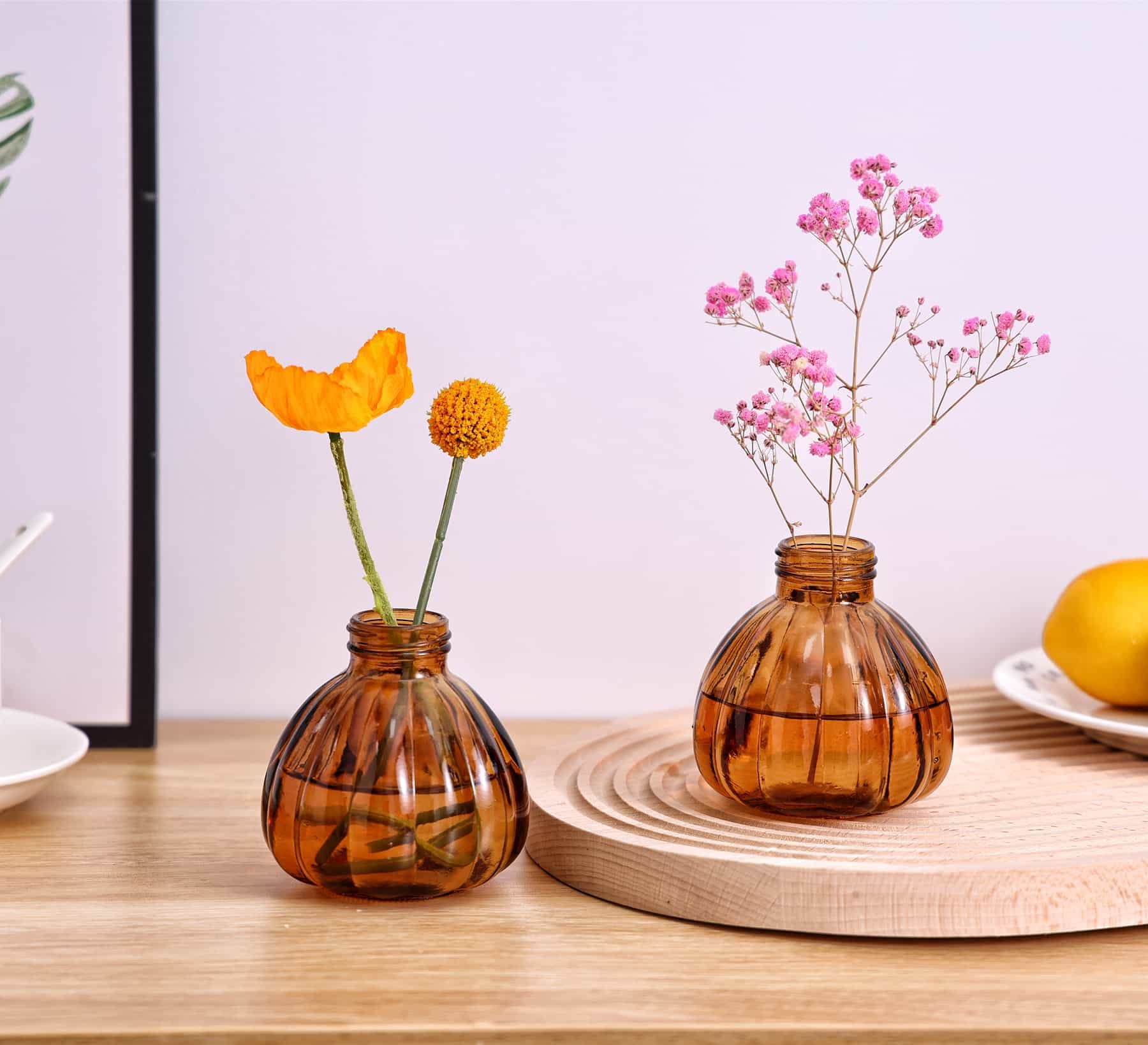 6-Piece Glass Bud Vase Set - Small Flower Vases for Floral Arrangements, Rustic Home Decor Centerpieces - Perfect for Living Room, Office, Wedding & Event Decorations (Brown) - Ideal for Table Settings, Gift Giving & Seasonal Displays