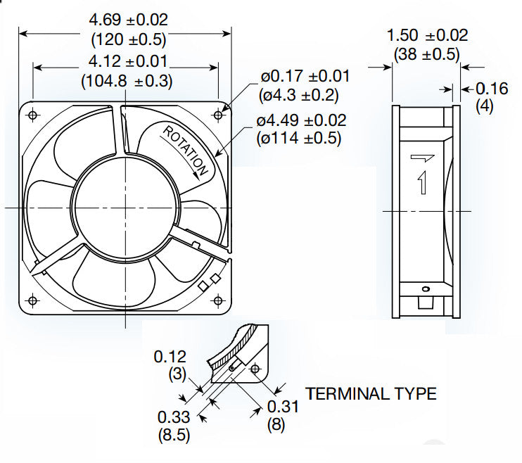 120x38mm Mechatronics 115V Low Speed IP55 Rated AC Cooling Fan UF12A12 BTLNR - Perfect for Industrial Equipment, HVAC Systems, and Electronic Enclosures