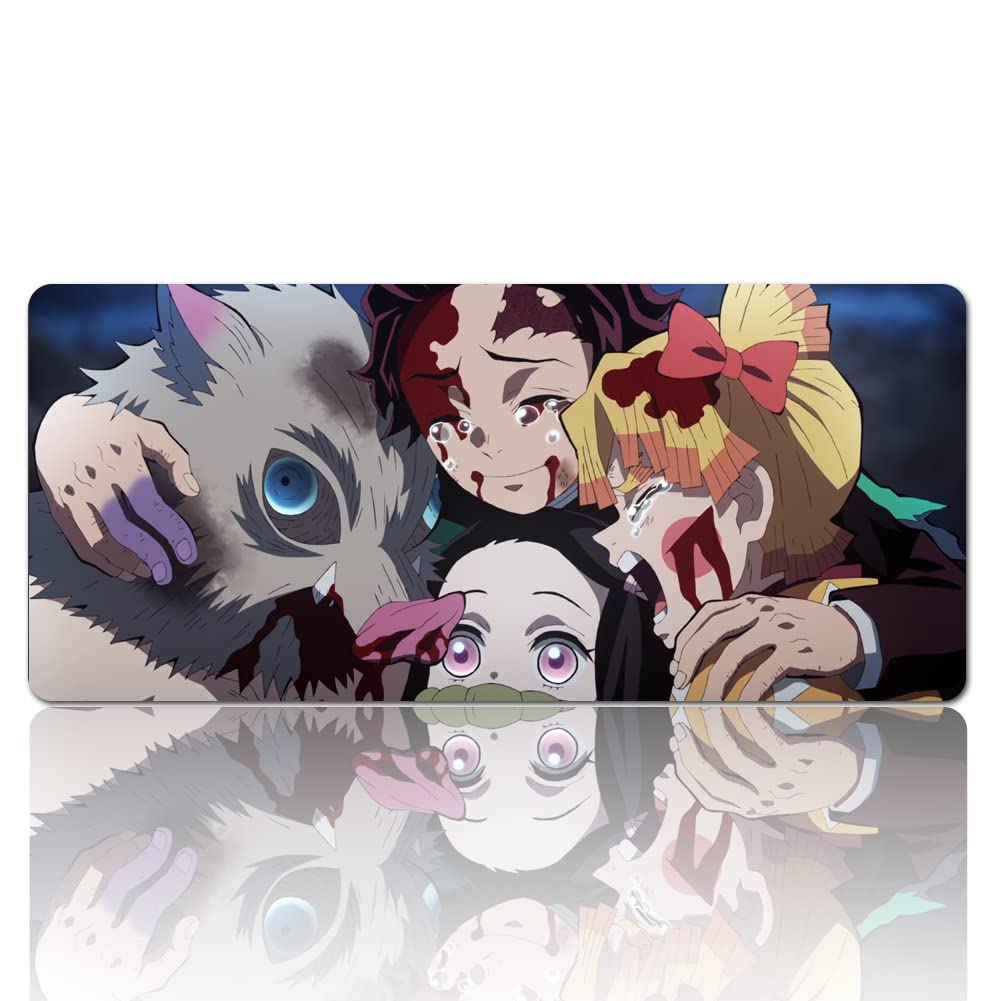 Demon Slayer Anime Gaming Mouse Pad - Extra Large 35.4x15.7 Inch (90x40cm) Non-Slip Rubber Base Computer Mouse Mat for PC, Laptop, Home & Office - Kimetsu no Yaiba Themed Desk Accessory for Gamers & Anime Fans