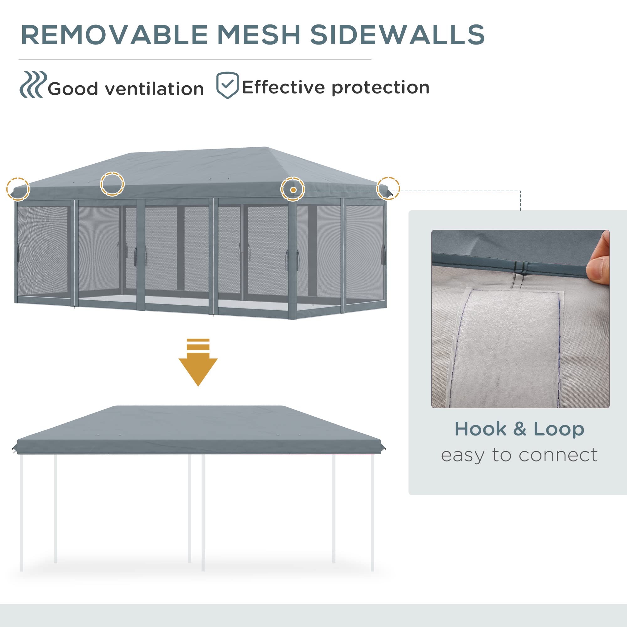 Outsunny 10' x 20' Heavy Duty Pop Up Canopy Tent with Netting - Instant Sun Shelter for Outdoor Parties, Camping, Beach & Backyard - Includes Carry Bag (Gray) - Perfect for Picnics, BBQs, Farmers Markets & Tailgating