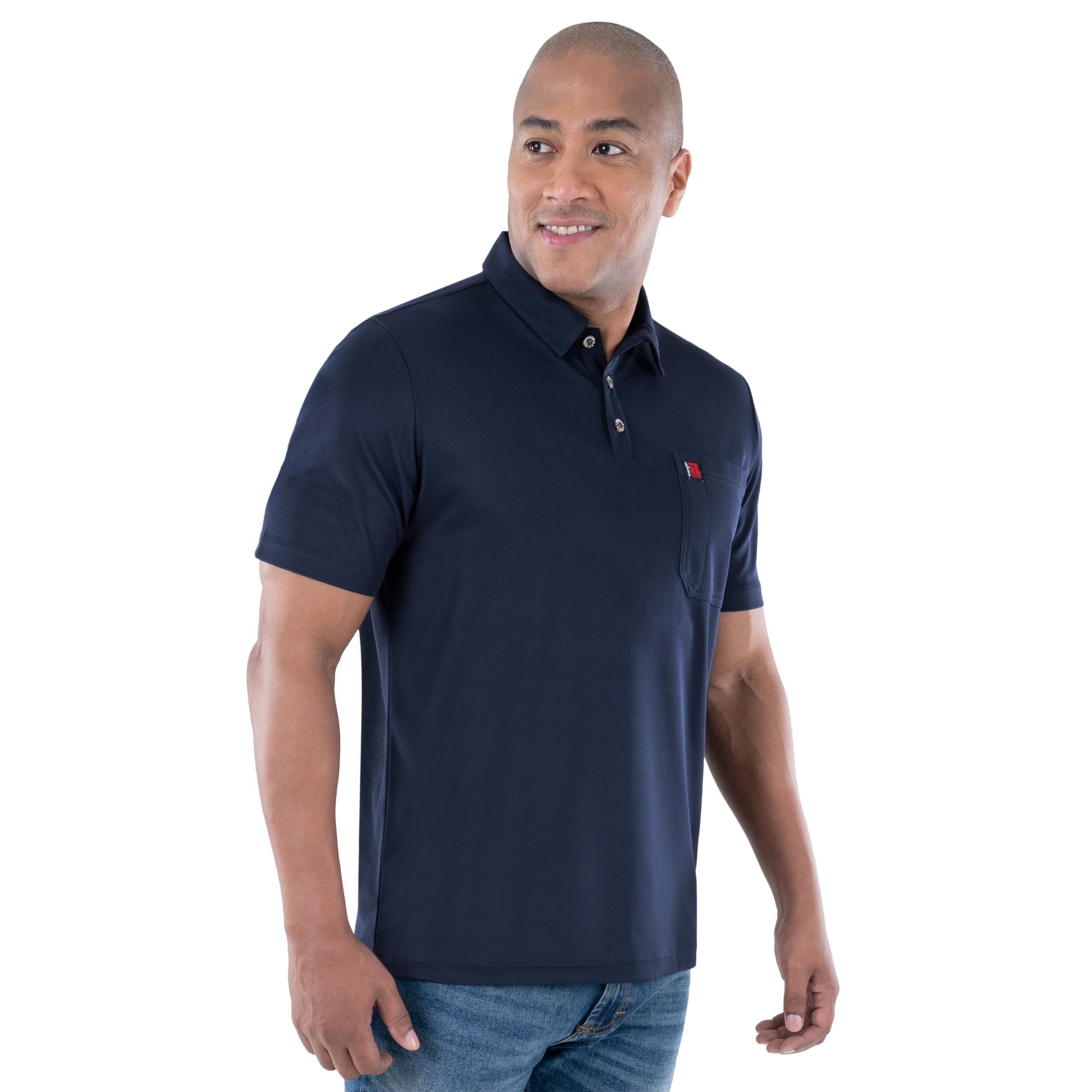 Wrangler Men's Short Sleeve Performance Pocket Polo Shirt - Moisture Wicking & Breathable for Golf, Work & Casual Wear