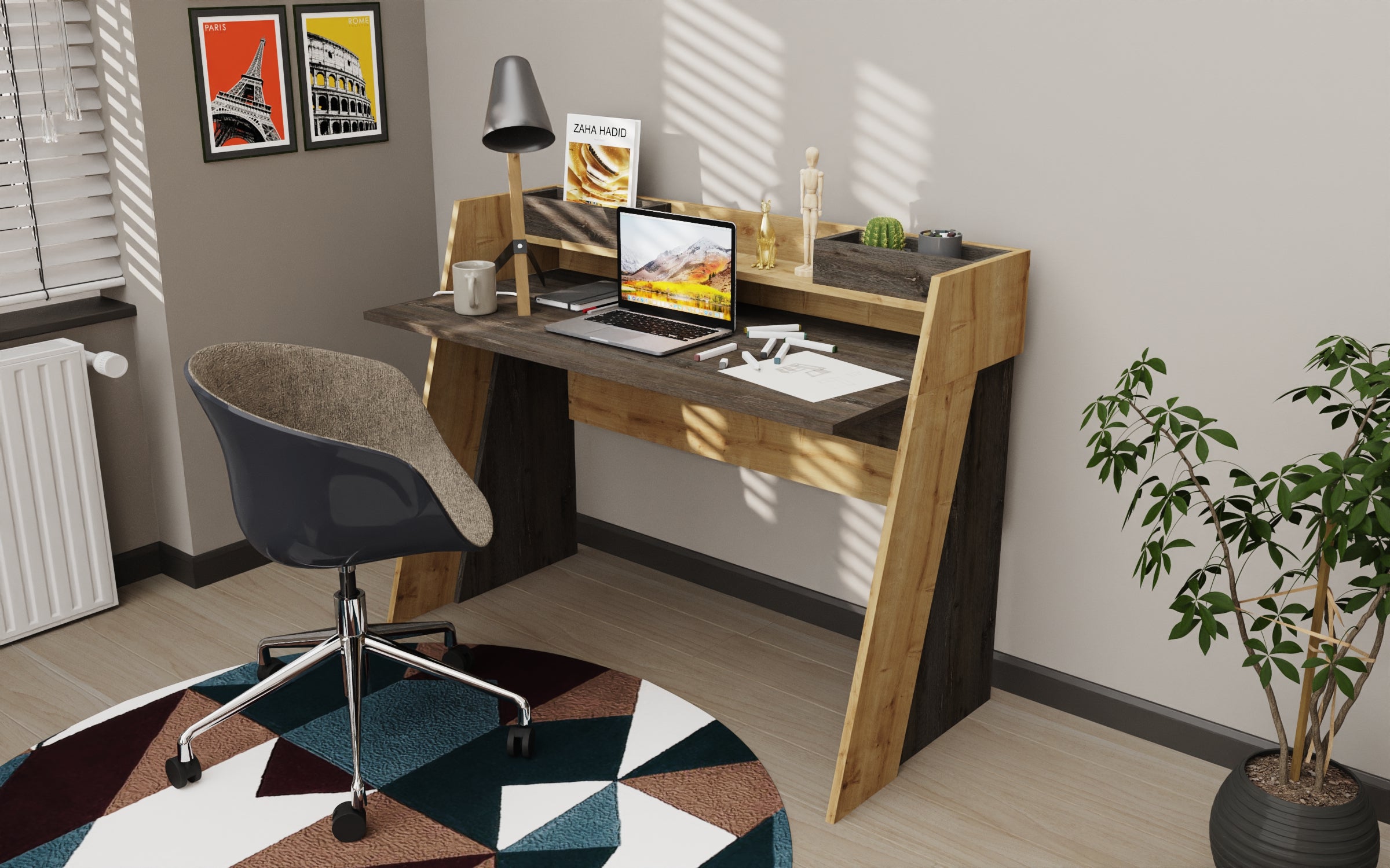 Modern Brooklyn Desk - Stylish Wooden Writing Desk for Home Office, Study & Workspace | Compact & Durable Design for Small Spaces