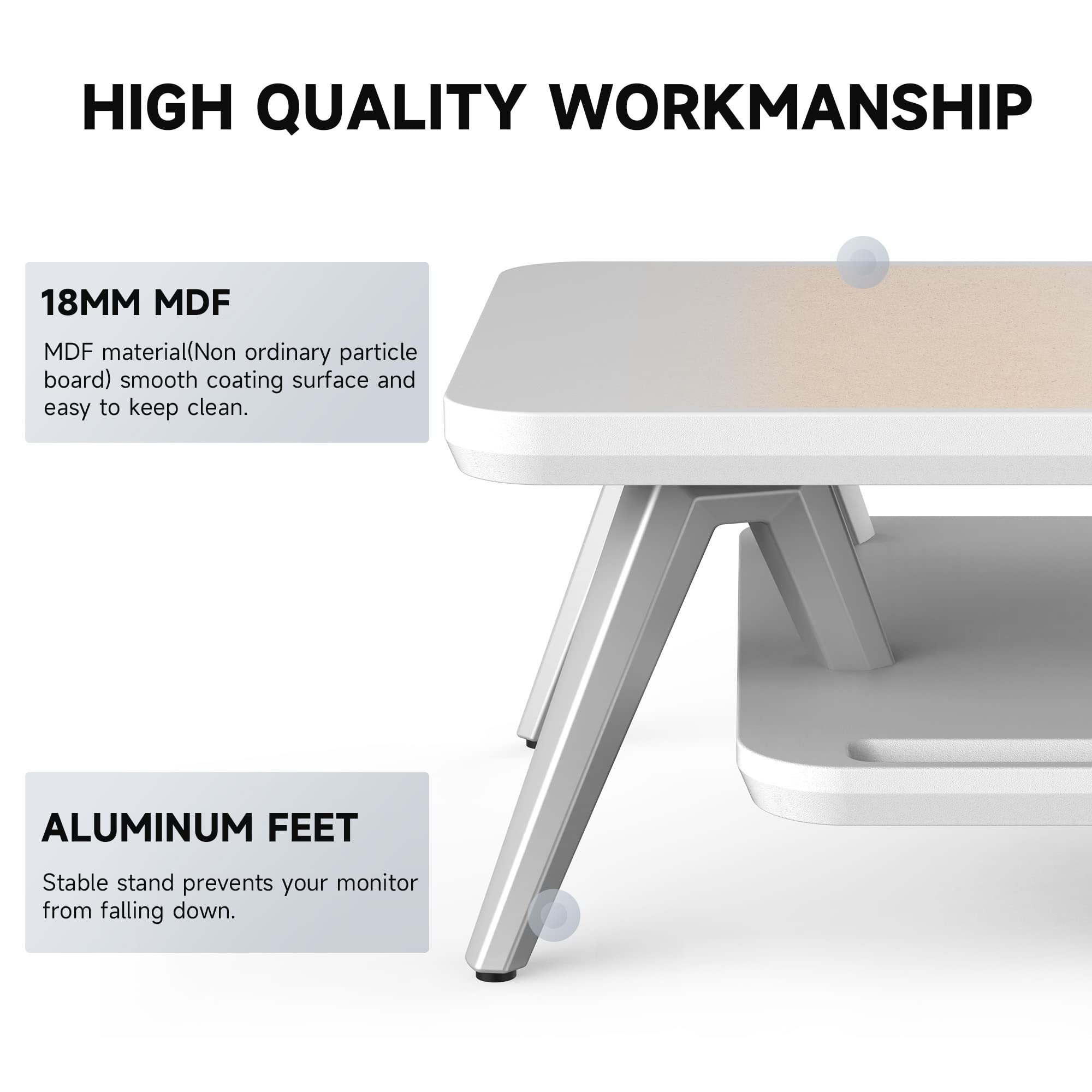 Dual Monitor Stand for 2 Screens - 42.5 Inch Wooden Desk Shelf with Storage Organizer & Cable Management | Perfect for Home Office Setup, Gaming Station & Workspace Accessories