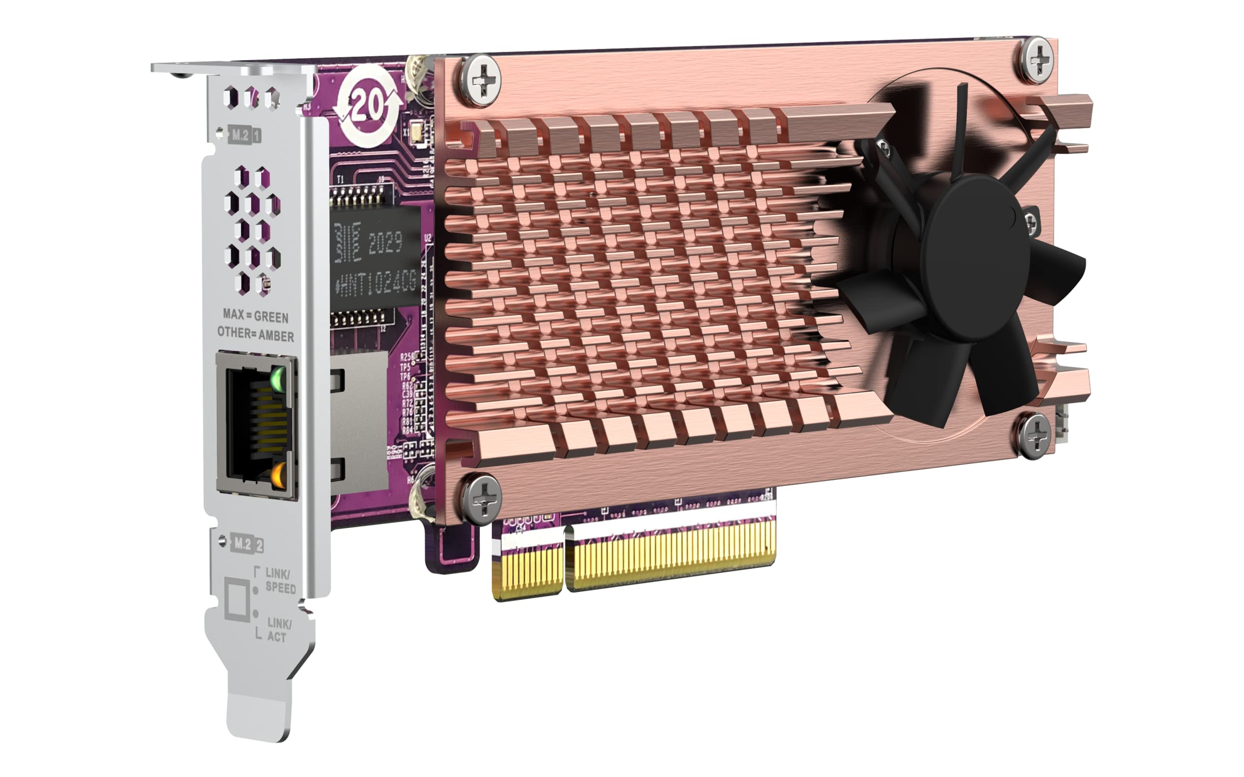QNAP QM2-2P10G1TB Dual PCIe Gen3 NVMe SSD & 10GbE Network Expansion Card (10G/5G/2.5G/1G/100M) - Boost NAS Performance for 4K Video Editing & Data Center Applications