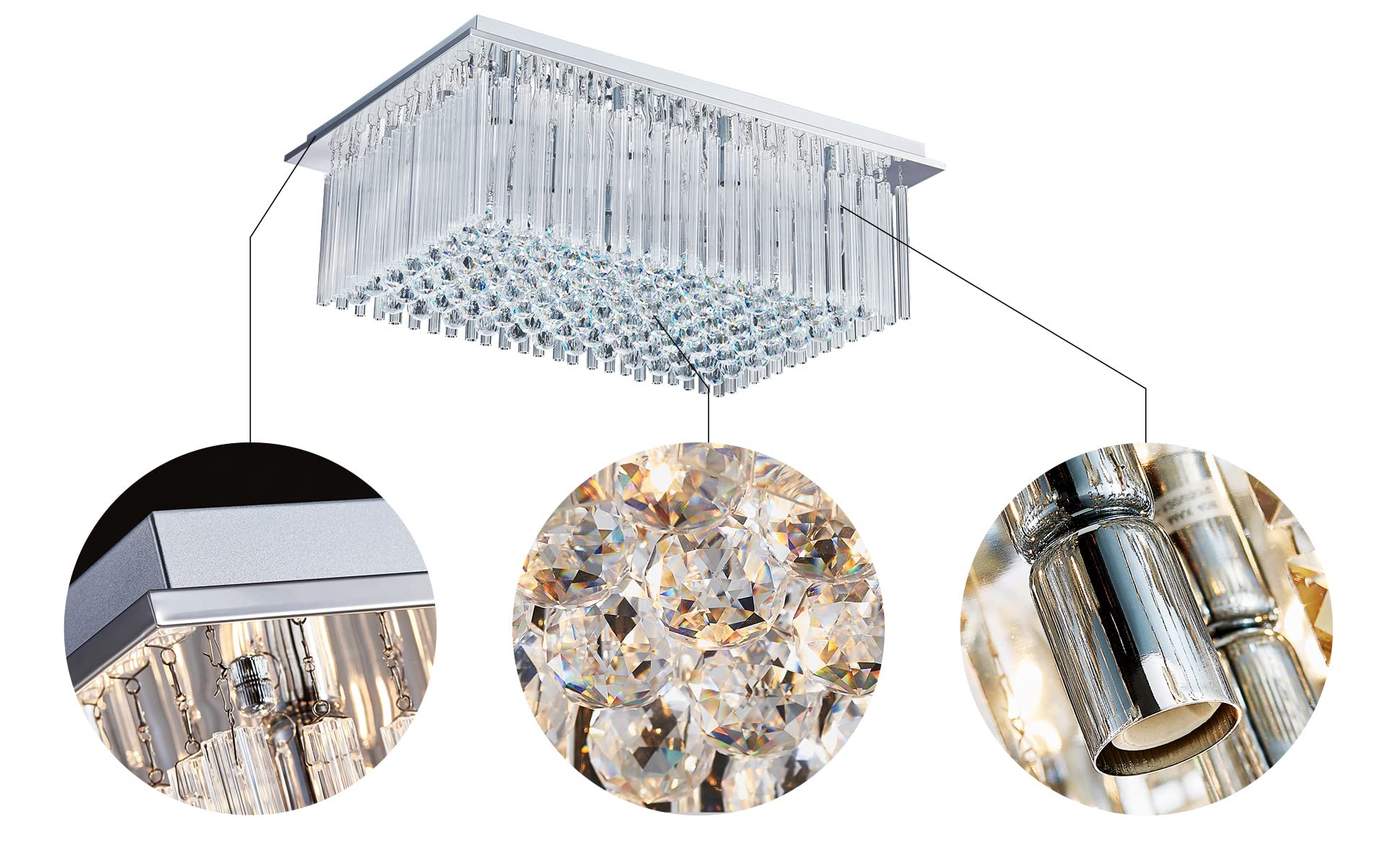 Saint Mossi 12-Lights Modern Crystal Chandelier - K9 Crystal Flush Mount Ceiling Light Fixture with Raindrop Design for Bedroom, Dining Room & Living Room (32