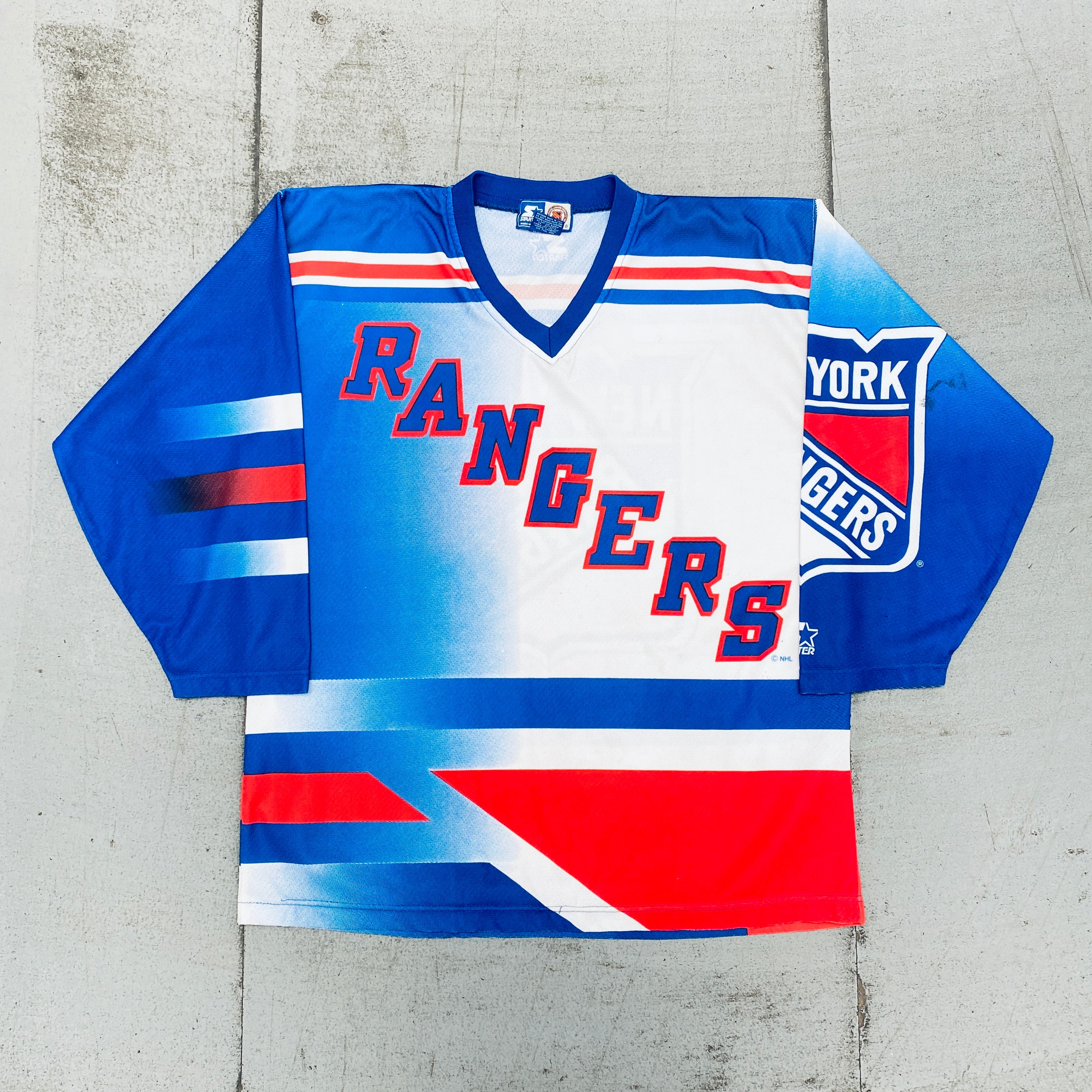 New York Rangers 1990s All Over Print Starter Fan Jersey - Vintage NHL Hockey Jersey for Men, Size Large - Perfect for Game Day, Sports Bars & Fan Collections