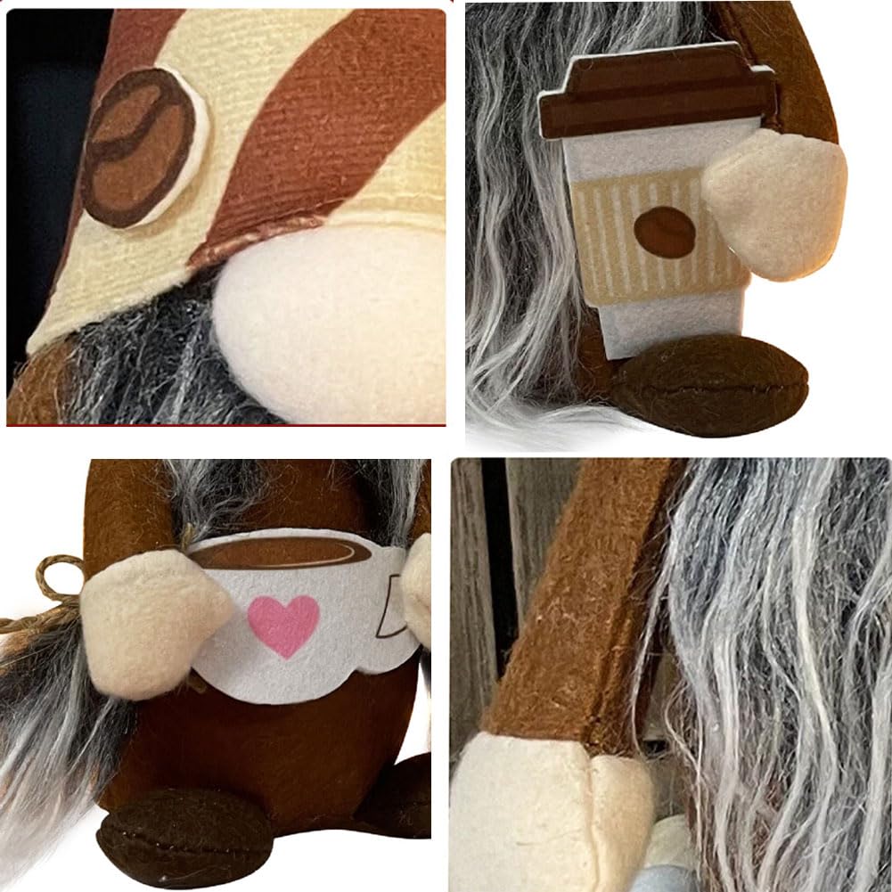 2Pcs Handmade Swedish Tomte Gnomes with Coffee Cup - Farmhouse Plush Christmas Decor for Coffee Bar, Kitchen, Table, Tiered Tray & Shelf - Perfect Holiday Gift & Home Decoration for Coffee Lovers