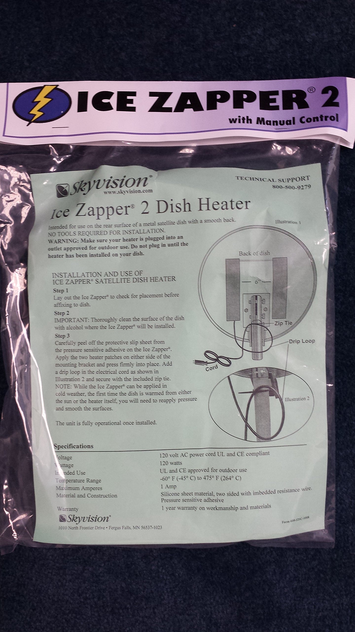 2-Pack Satellite Dish Heater Kit with Manual Control - Compatible with 46cm to 1.2 Meter Dish Antennas - Prevent Snow & Ice Buildup for Year-Round Satellite TV Reception