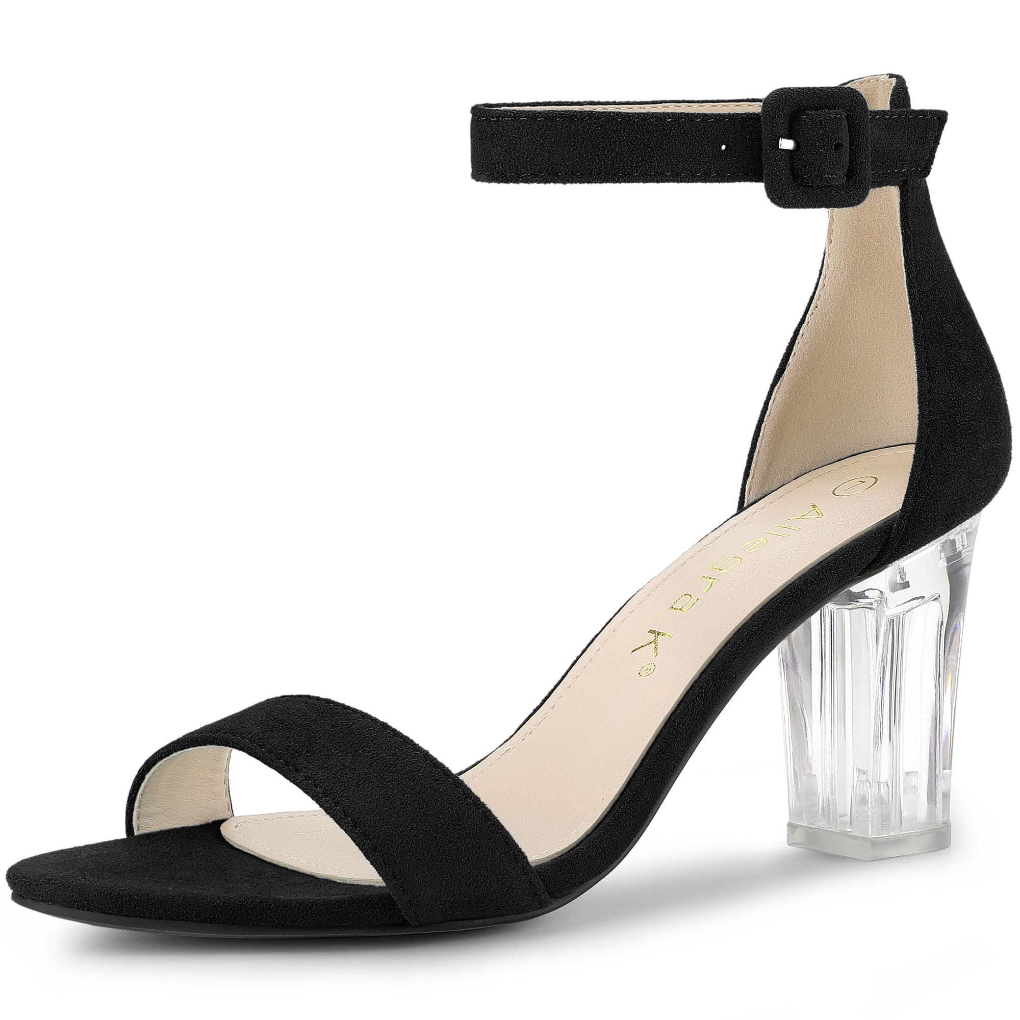 Allegra K Women's Chunky Heel Ankle Strap Sandals with Clear Heel - Comfortable & Stylish for Parties, Weddings & Evening Events