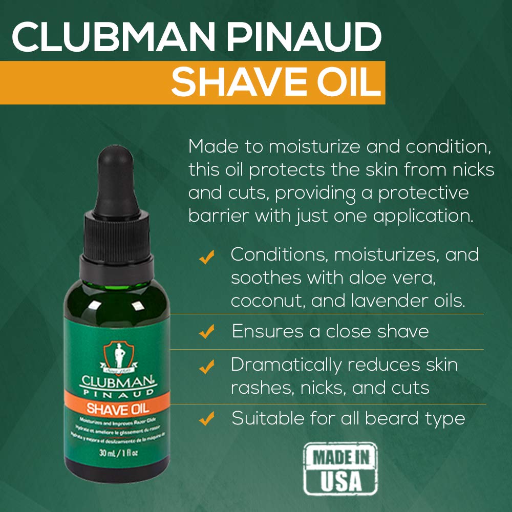 Clubman Pinaud Shave Oil & Beard Oil - 1 oz (2-Pack) - Moisturizes Skin & Improves Razor Glide - Natural Grooming for Men - Perfect for Daily Shaving & Beard Care Routine