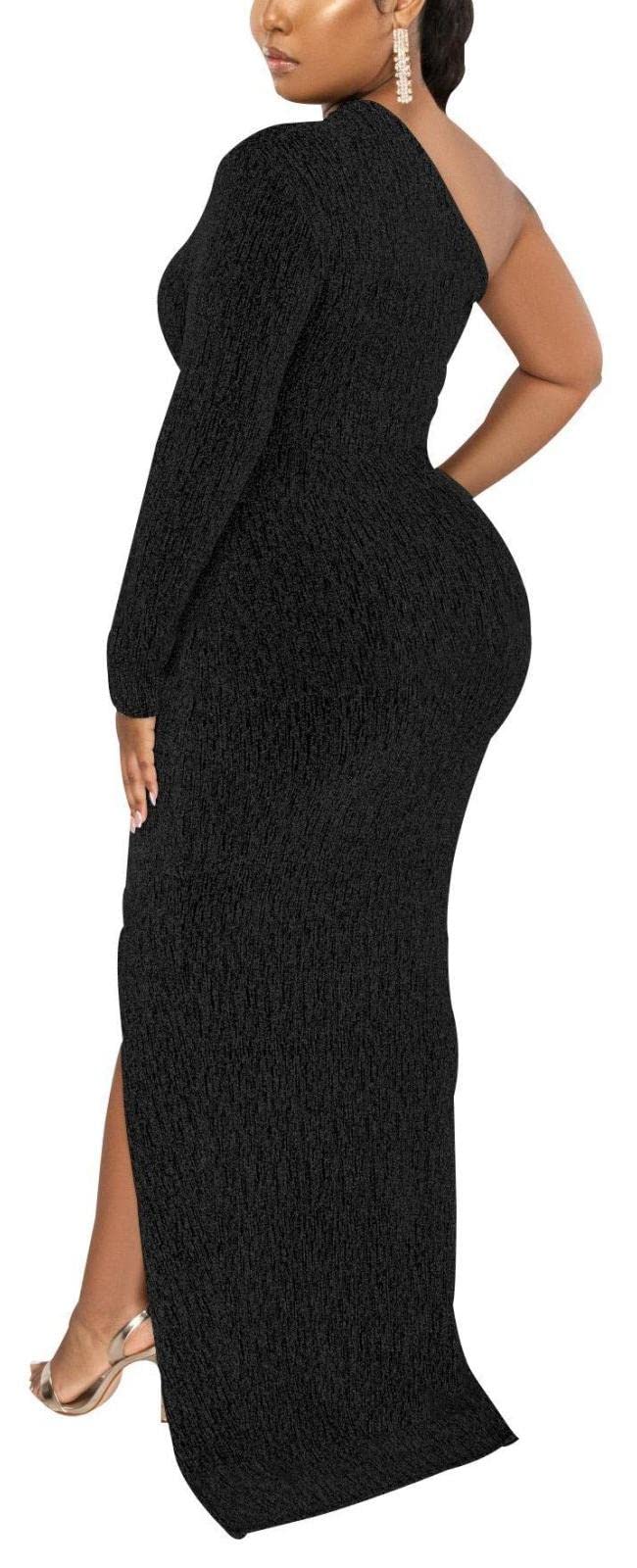 Elegant Women's Formal Long Sleeve Evening Dress - Sexy One Shoulder Cocktail Gown with High Split for Party, Wedding, Prom & Special Occasions