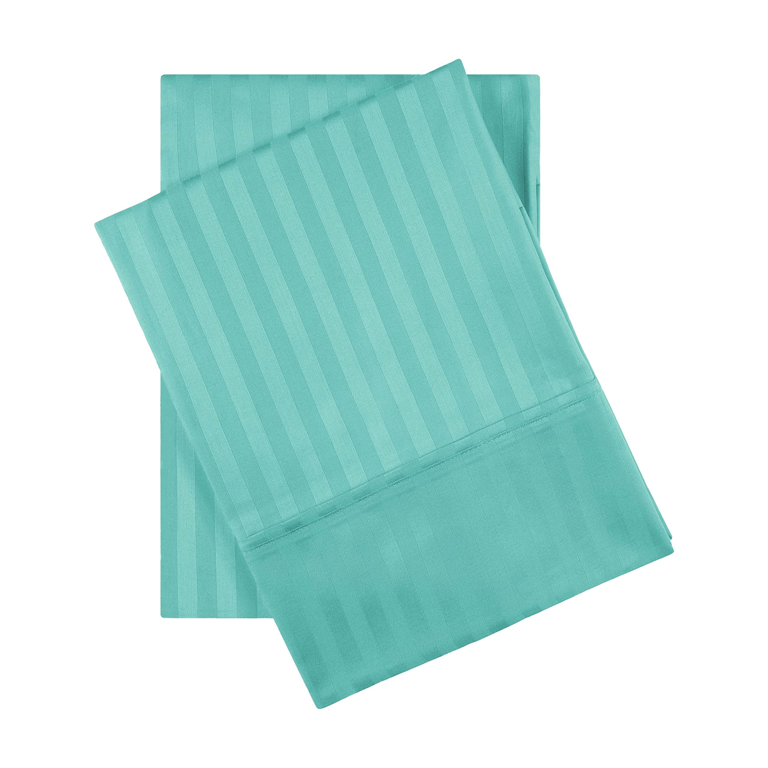 Premium 650 Thread Count 100% Egyptian Cotton Pillowcases - 2 Pack Luxury Sateen Striped Pillow Covers, Ultra Soft & Breathable, Standard Size Teal Blue - Perfect for Bedroom, Hotel, or Gift