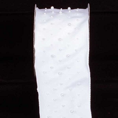 Premium White Perla Bella Wired Craft Ribbon - 4 Inch x 10 Yards for Gift Wrapping, Wedding Decorations & DIY Scrapbooking Projects