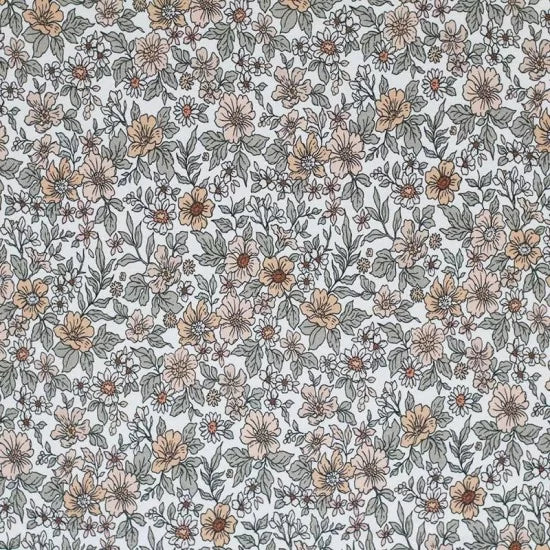 Vintage Floral Peach Cotton Poplin Fabric - Soft & Breathable Material for Dresses, Blouses & DIY Sewing Projects | Perfect for Summer Fashion & Home Decor
