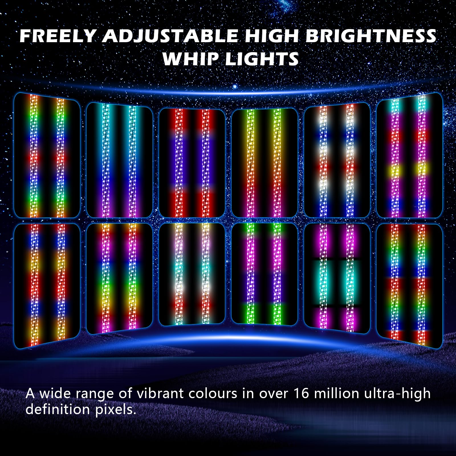 2-Piece 3FT LED Whip Lights with Spring Base - RGB Spiral Chase Lights with App & Remote Control for ATV, UTV, RZR, Truck, SXS - DIY Music Sync Lighting for Off-Road Adventures & Night Rides