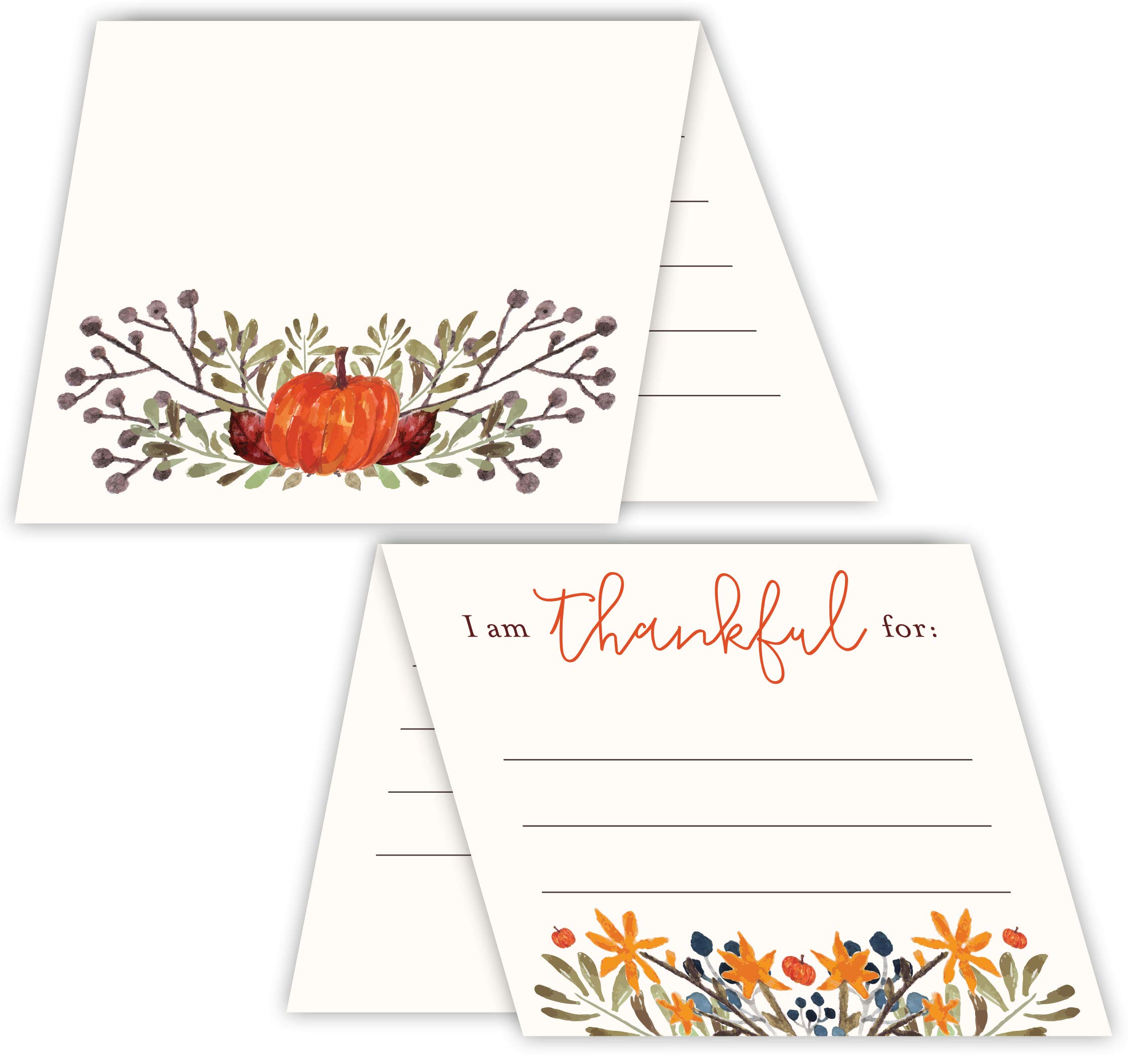 2 in 1 Pumpkin Harvest Thanksgiving Place Cards & Gratitude Cards (50 Count) - Heavy Card Stock - Perfect for Thanksgiving Dinner Table Decor & Family Gratitude Activities