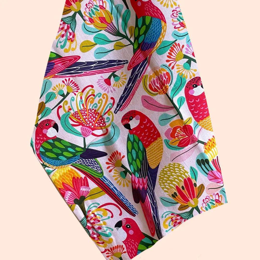 Premium Home Decor Gift Set - Designer Rosella Paradise Tea Towel & Wooden Fridge Magnet for Kitchen, Housewarming, Wedding Gifts