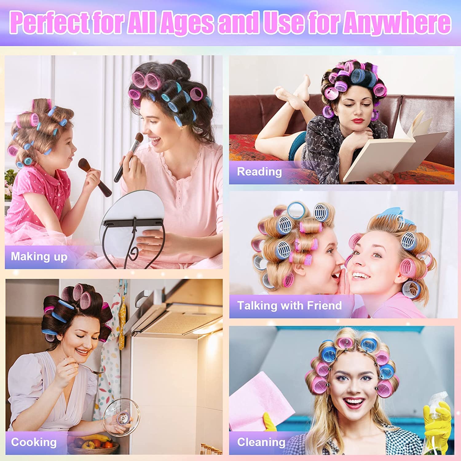 Majik Self Grip Hair Curler Rollers Set of 6 - No Heat No Clips Hair Curling Tool for Women & Girls - Perfect for Beach Waves, Party Hairstyles & Everyday Curls
