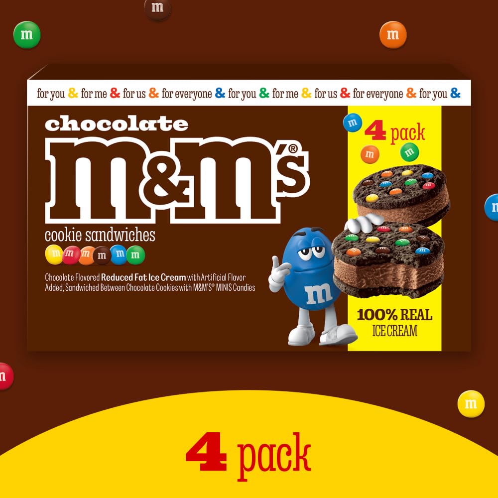 M&M's Chocolate Ice Cream Sandwich - 4 Fl Oz (Pack of 4) Frozen Treats | Perfect for Summer Parties, Birthday Celebrations & Family Dessert Time