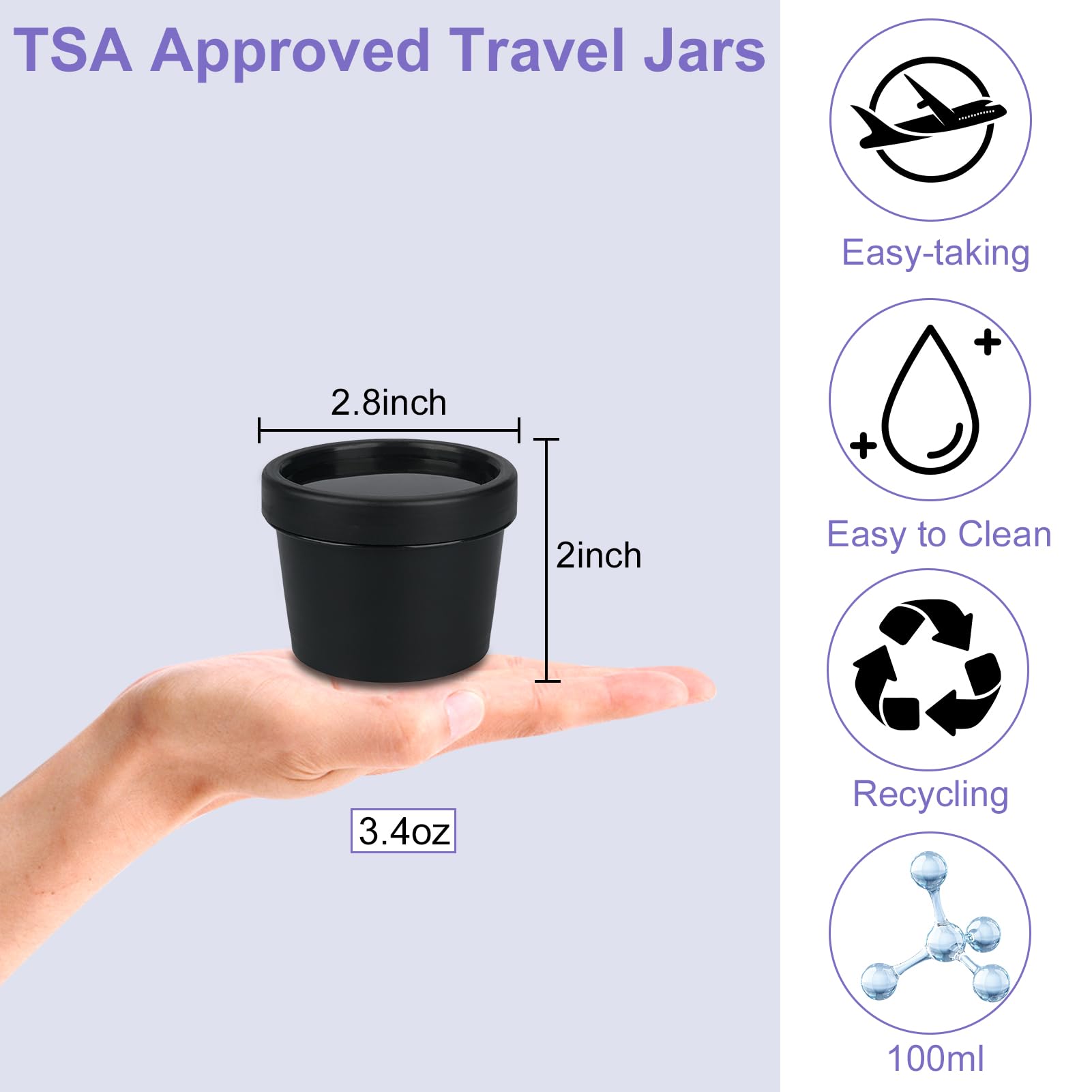 **TSA Approved 9-Pack 3.4oz Leak-Proof Travel Toiletry Containers – Wide-Mouth Plastic Cream Jars with Lids for Makeup, Face Cream & Cosmetics (Black) – Perfect for Air Travel, Gym & On-the-Go Essentials**