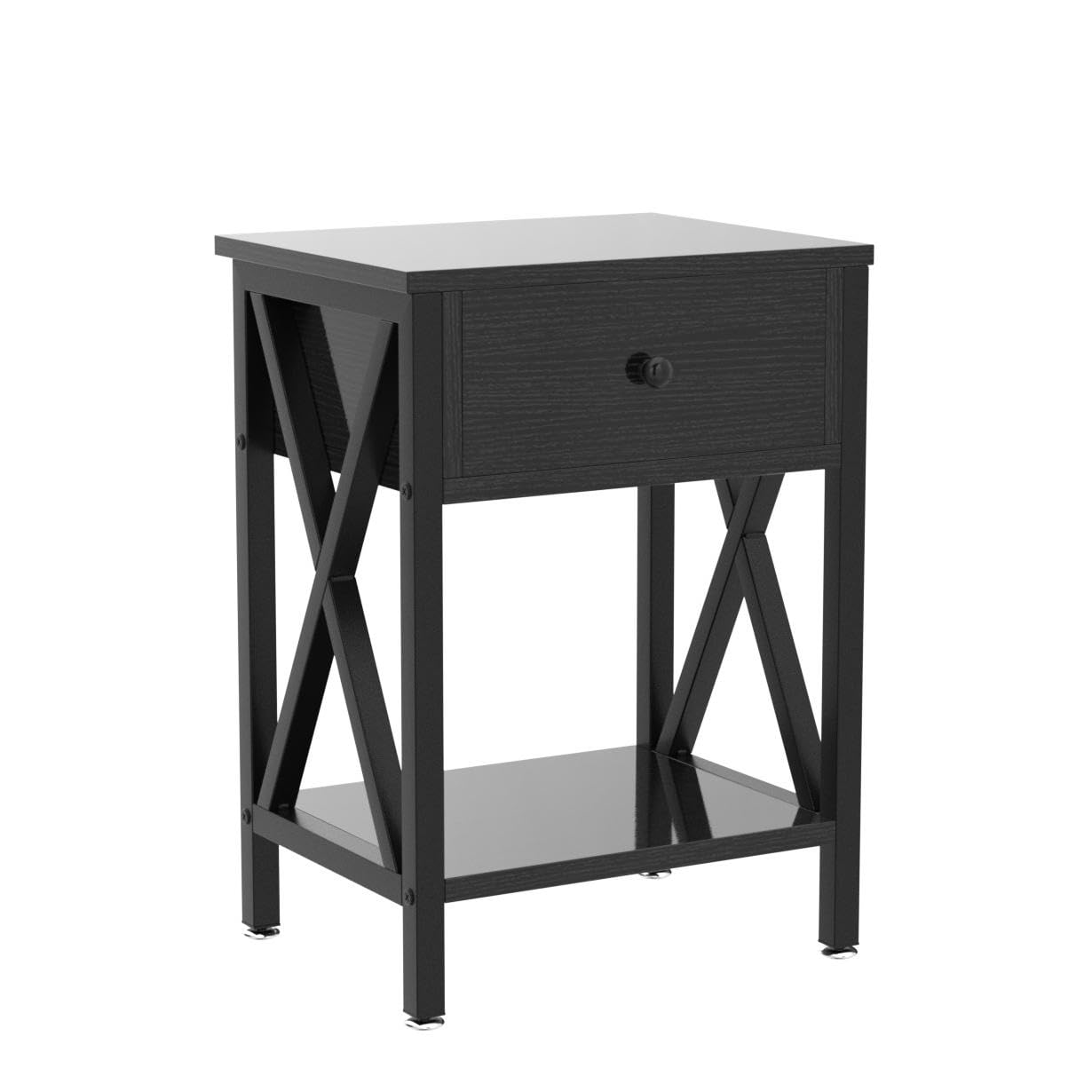 VECELO Modern Nightstand Set of 2 - X-Design Side Table with Storage Shelf & Bin Drawer for Bedroom, Living Room - Versatile End Table for Small Spaces (Black) | Perfect for Apartment, Dorm, Guest Room