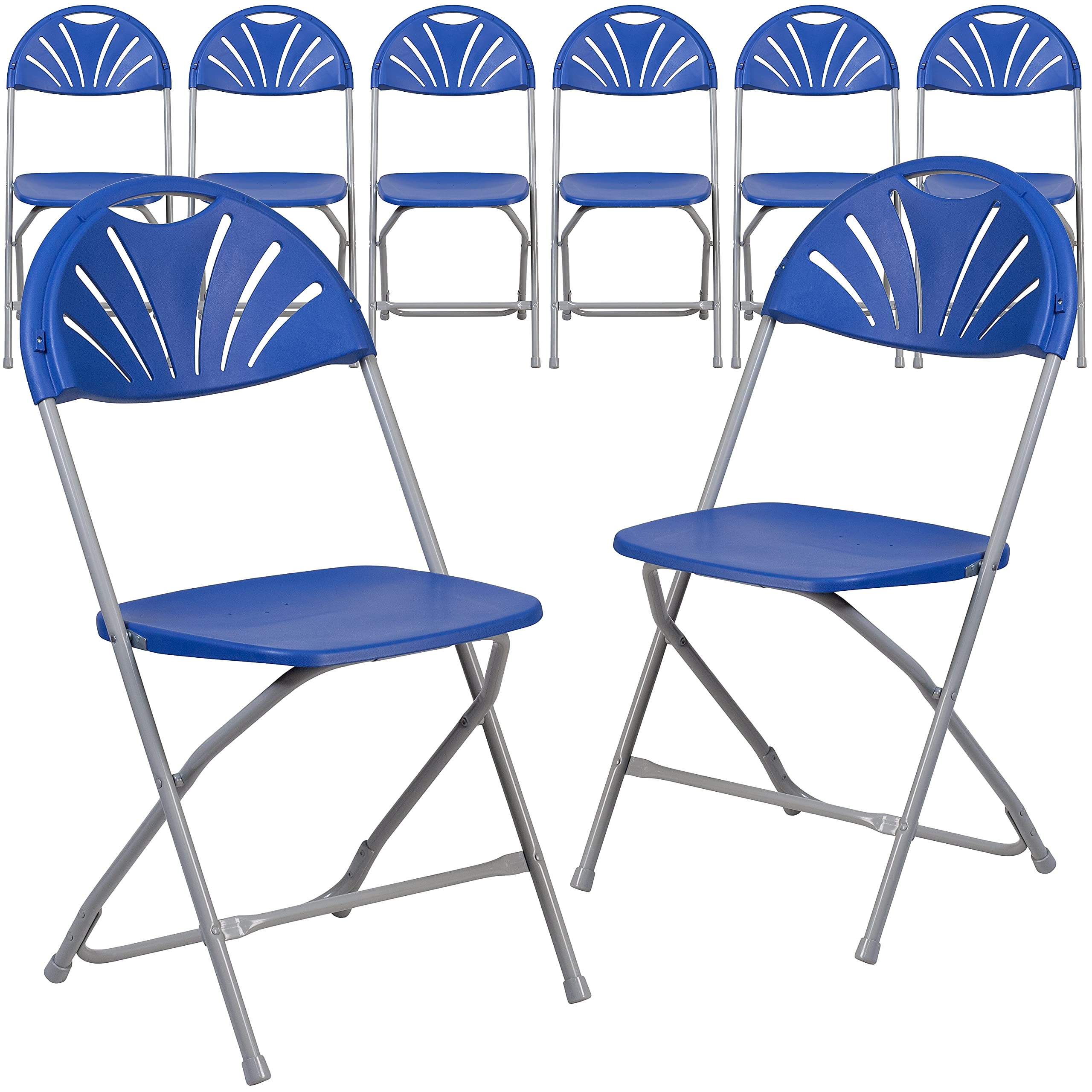 Flash Furniture 8-Pack HERCULES Series Folding Chairs - 650 lb. Capacity, Blue Plastic Fan Back - Perfect for Events, Parties, Outdoor Gatherings & Home Use