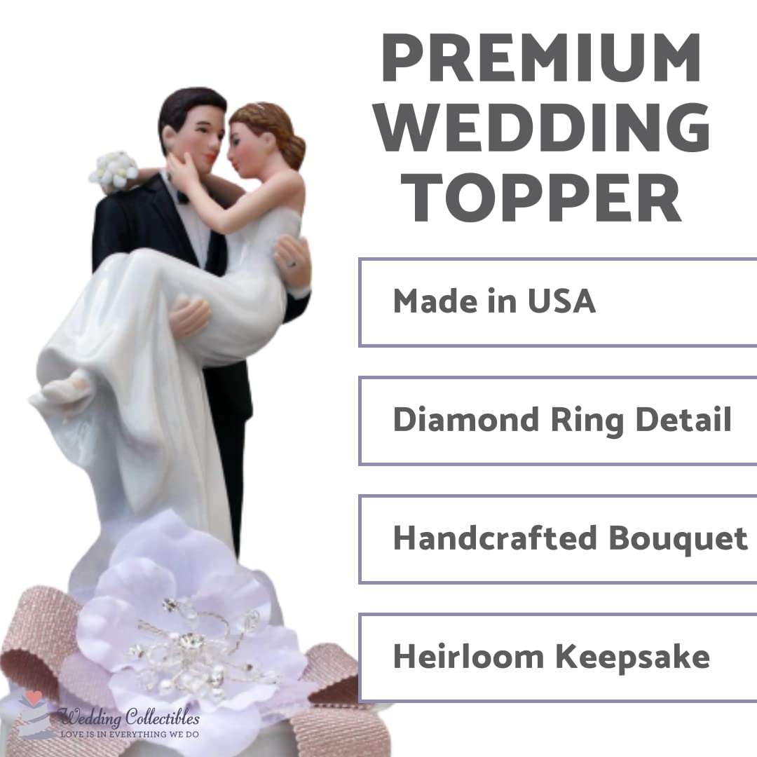 Elegant Ribbon Accent Groom Holding Bride Wedding Cake Topper - Perfect for Romantic Weddings & Anniversary Celebrations