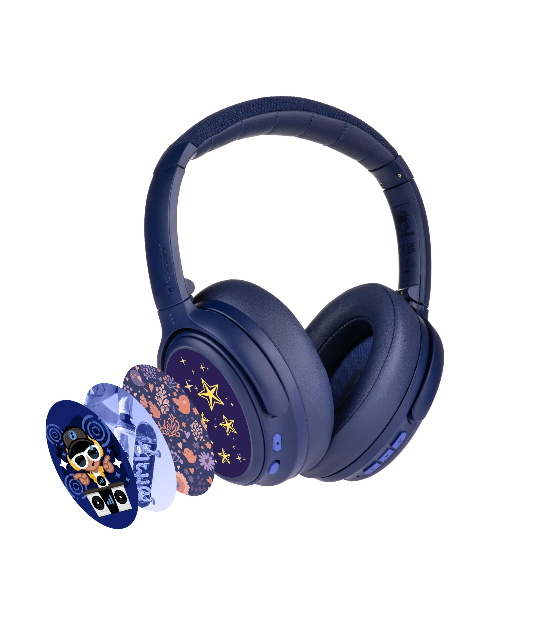 Onanoff BuddyPhones Cosmos Fun - Foldable ANC Bluetooth Headphones with Mic for Kids & Teens | SafeAudio Volume Limiting (75/85/94dB) | Wired/Wireless Use | Perfect for School, Travel & Home Learning (Blue)