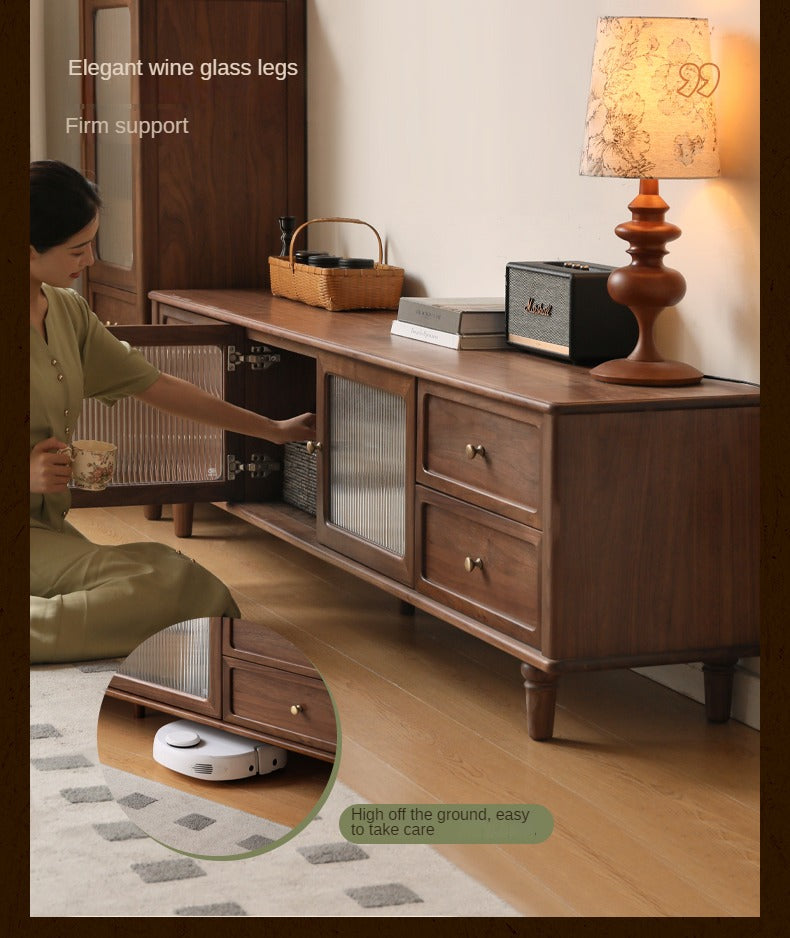 Solid Black Walnut Wood TV Stand - American Retro Style Locker Cabinet for Living Room & Home Theater Storage