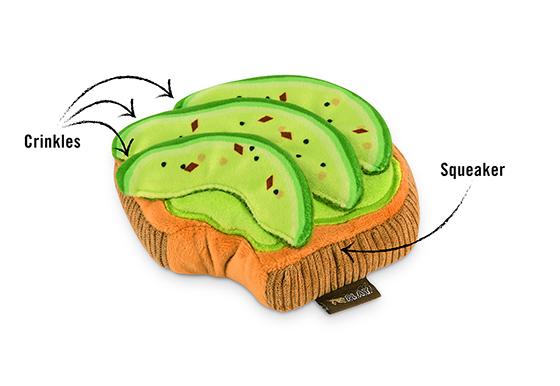 Barking Brunch! Plush Avocado Toast Dog Toy - Cute Interactive Chew Toy for Small & Medium Dogs - Perfect for Playtime, Training & Teething Relief
