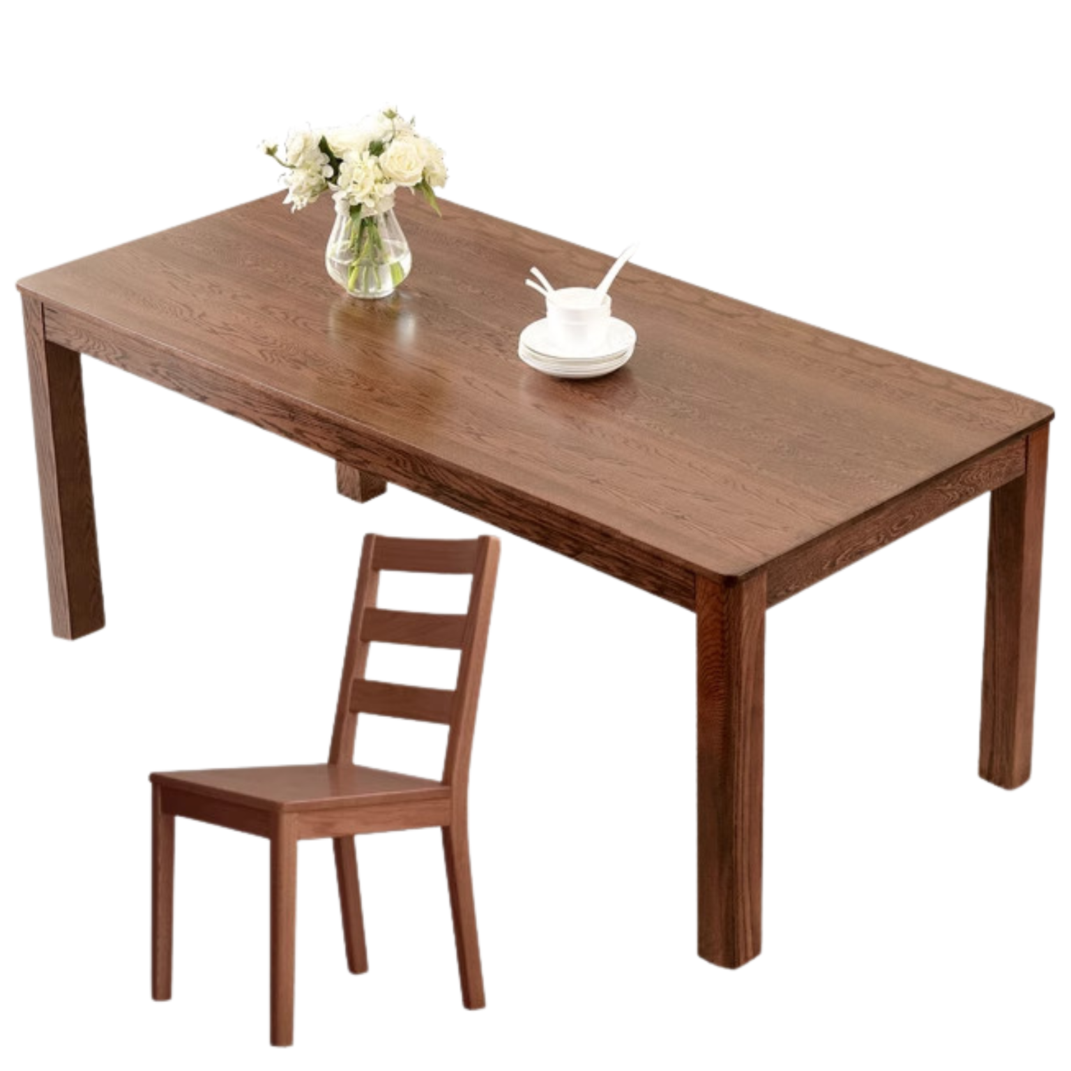 Solid Oak Wood Nordic Style Dining Table - Modern Farmhouse Kitchen Furniture for Dining Room & Small Space