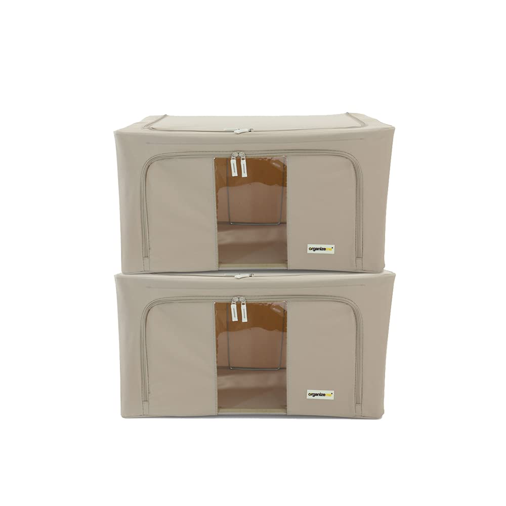 Foldable Clothes Storage Bag Organizer - 2 Pack Large Capacity Collapsible Bins with Strong Handles & Sturdy Zippers | Premium Fabric for Closet, Under Bed Blanket Storage | Space-Saving Solution for Home, Dorm & Travel (X-Large, Taupe)