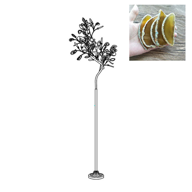 Modern Agate Floor Lamp with Wood Base - Natural Stone Decor for Living Room, Bedroom & Office - Warm Ambient Lighting for Home & Workspace