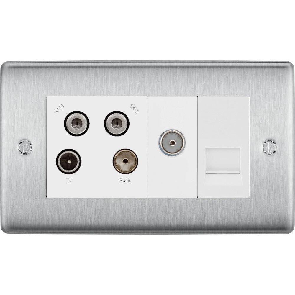 BG Nexus Brushed Steel Combination TV Socket NBS69W - High-Quality Metal Wall Plate for Home Theater & Entertainment Setup