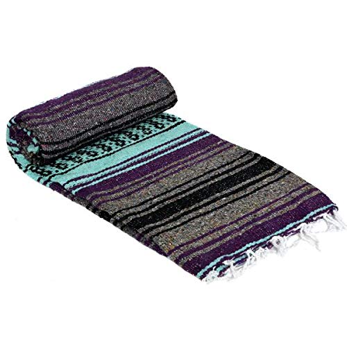 La Montana Classic Mexican Yoga Blankets - 10-Pack Soft Thick Reversible Blankets for Yoga, Meditation, Camping & Beach - Machine Washable Eco-Friendly Blankets in Dark Purple, Mint Green, Charcoal - Perfect for Home Decor, Picnics and Outdoor Activities