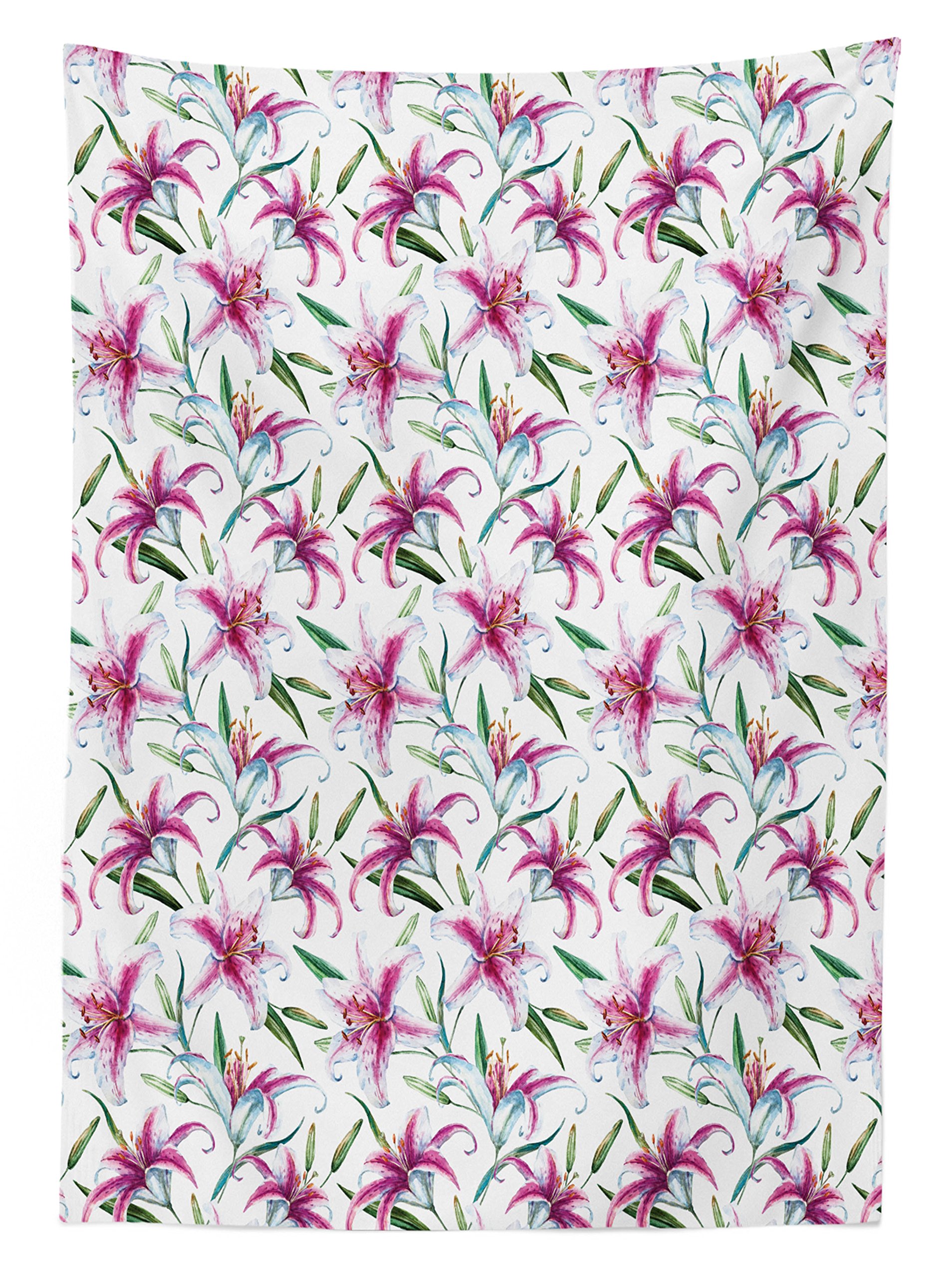 Ambesonne Waterproof Outdoor Tablecloth - Tropical Lily Flower Design, 58