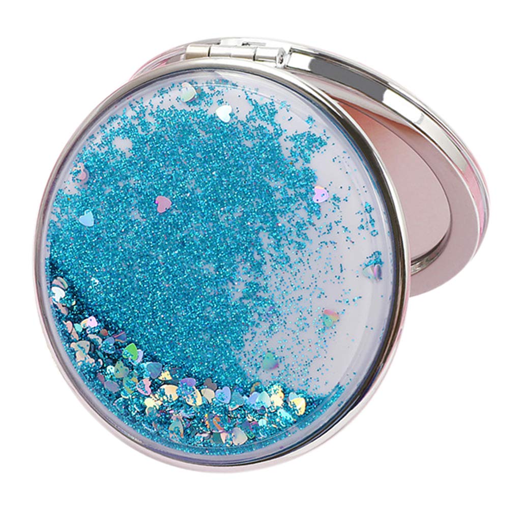 Easnea Compact Travel Makeup Mirror for Women - Folding Magnifying Cosmetic Mirror, Purse Size, Round Blue | Perfect for On-the-Go Touchups, Travel Essentials & Handbag Organization