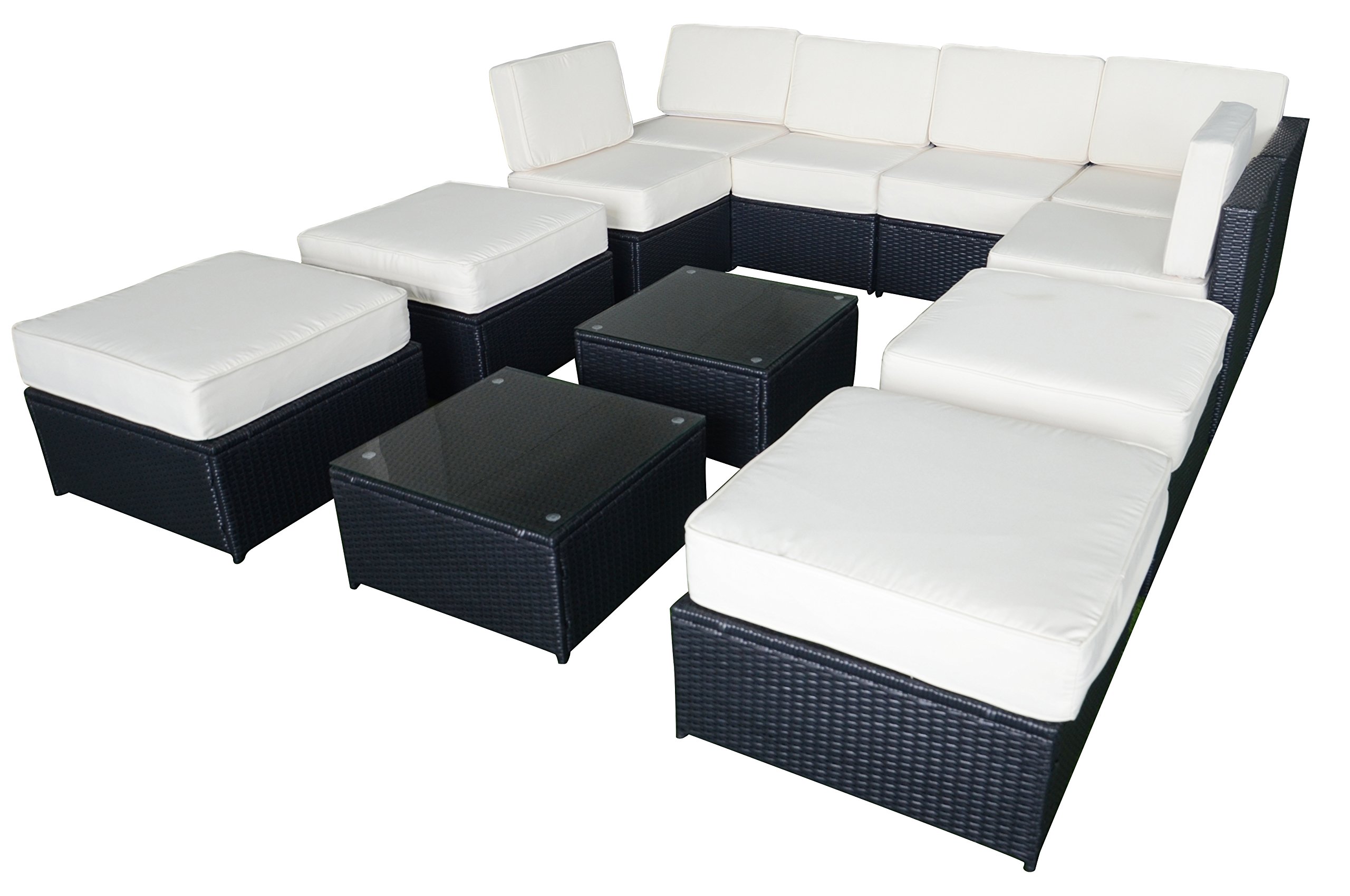 MCombo 12-Piece Wicker Patio Sectional Sofa Set - Indoor/Outdoor Furniture for Living Room, Garden & Backyard - Black 6088-1012