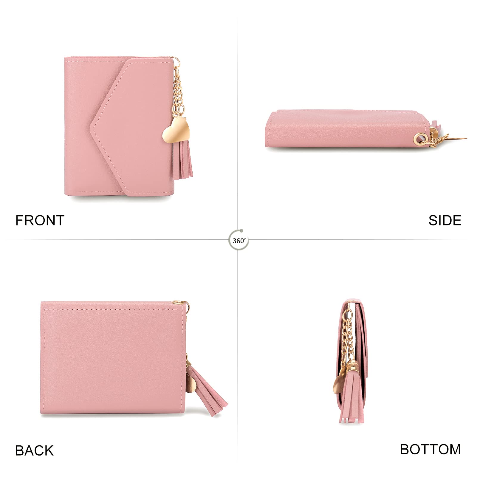 CHAOFANXI Slim Women's Wallet - Small Synthetic Leather Card Holder with Zipper Coin Purse for Ladies (Pink) | Perfect for Everyday Use, Travel & Minimalist Lifestyle