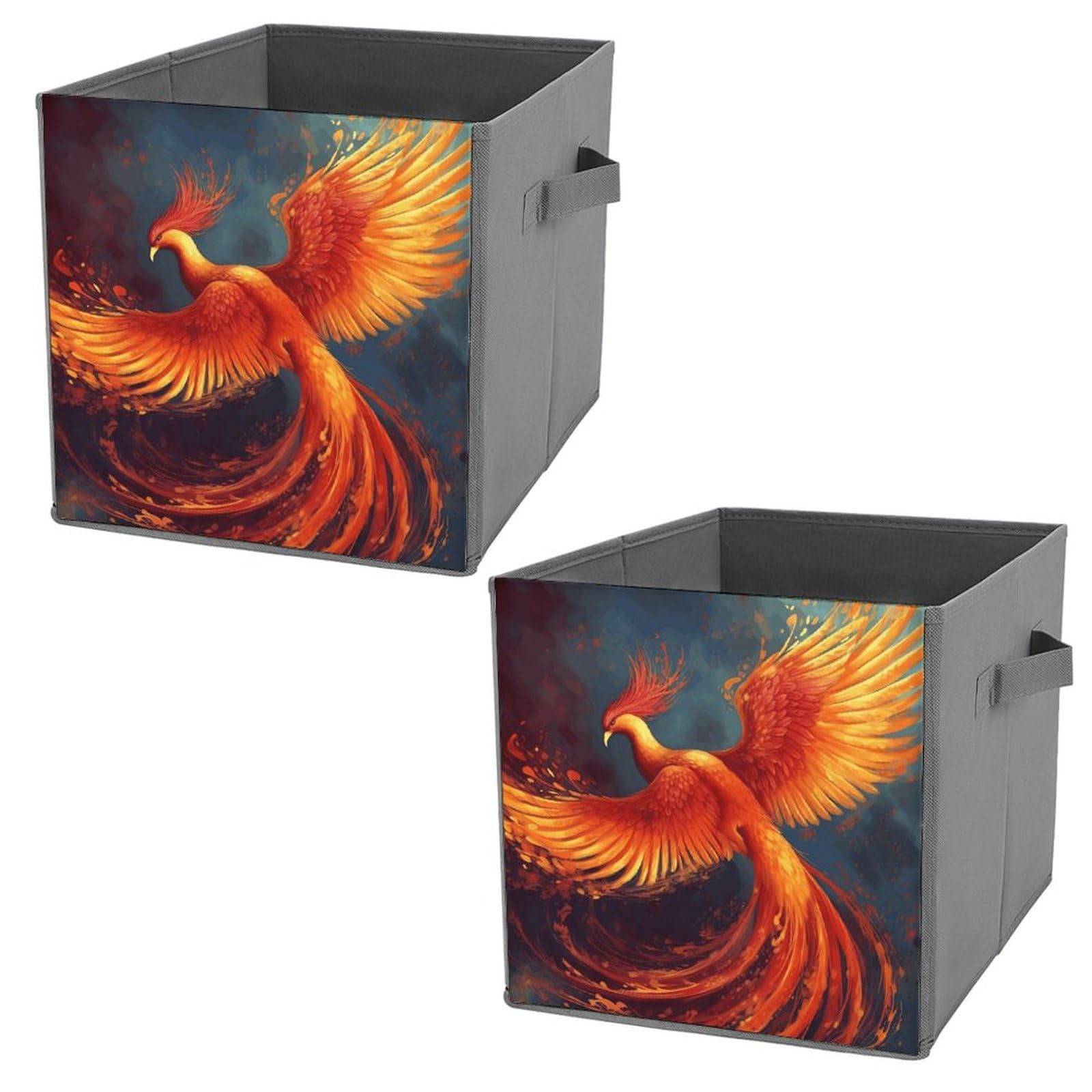 Foldable Canvas Storage Box with Orange Red Phoenix Print - Organize Clothes, Toys & Home Items | Perfect for Closet, Bedroom & Dorm Organization